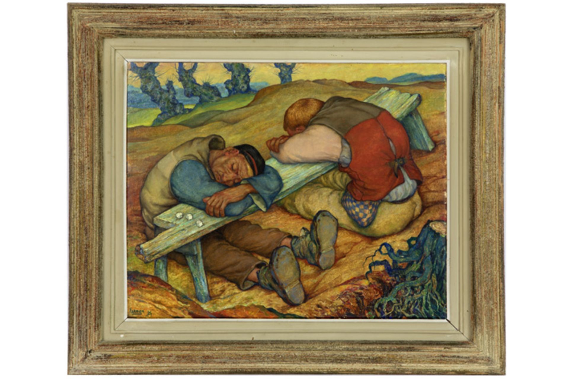 EEKMAN NICOLAS MATHIJS (1889 - 1973) olieverfschilderij op paneel getiteld "Les dormeurs" - 50 x - Image 2 of 5