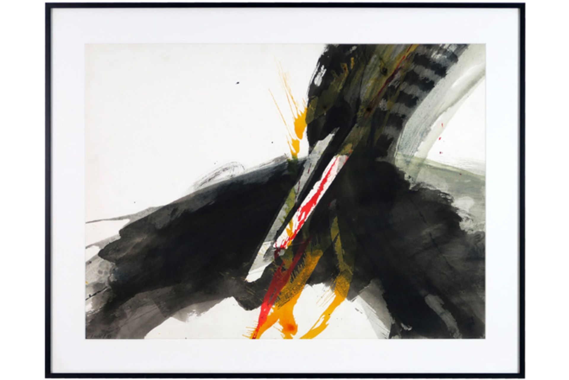 FICHET PIERRE (1927 - 2007) aquarel met een typische abstracte compositie - 55 x 75 getekend en - Image 2 of 3