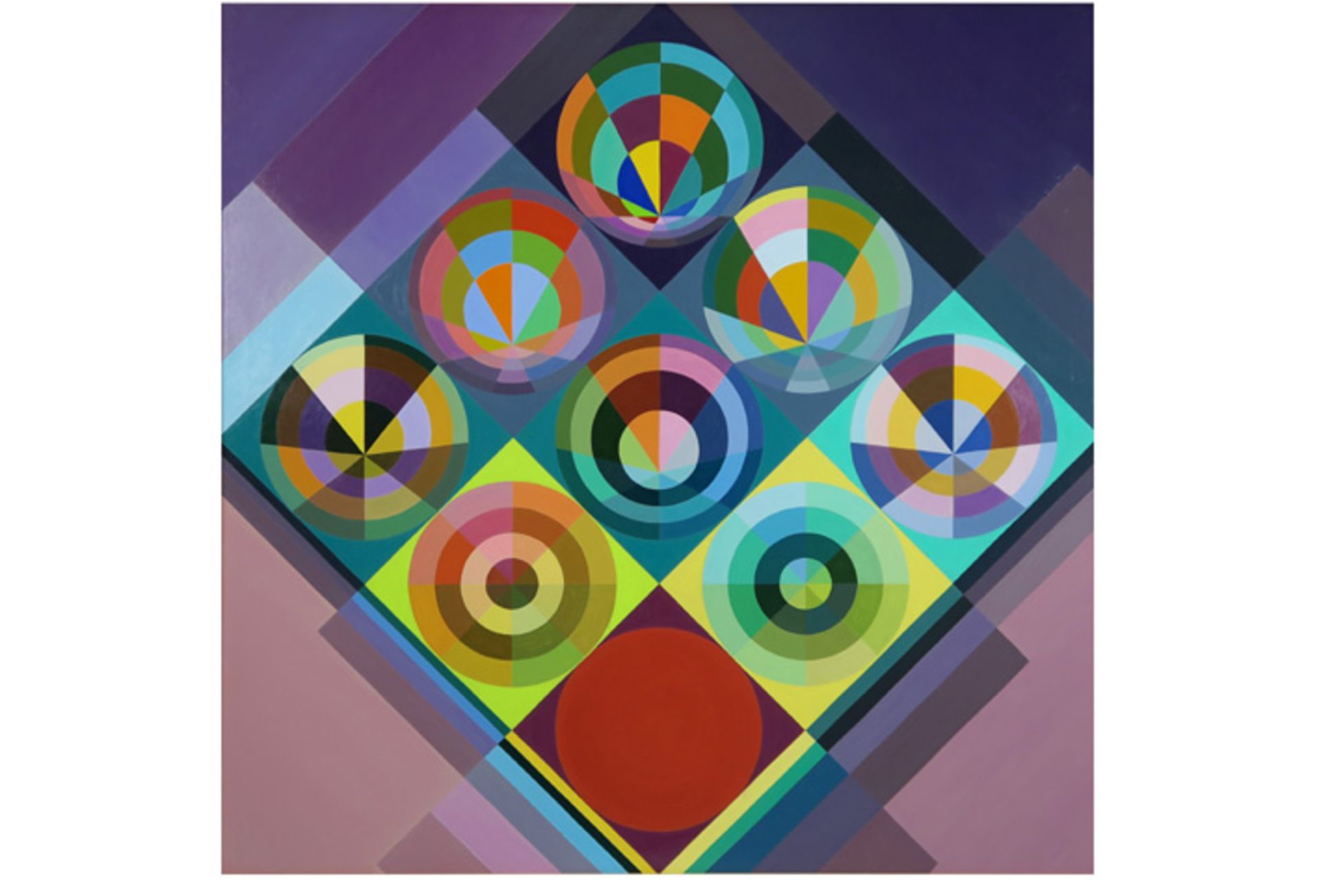 GILLES RAY (1923 - 2000) olieverfschilderij op doek : "Kleurrijke geometrische abstracte compositie"
