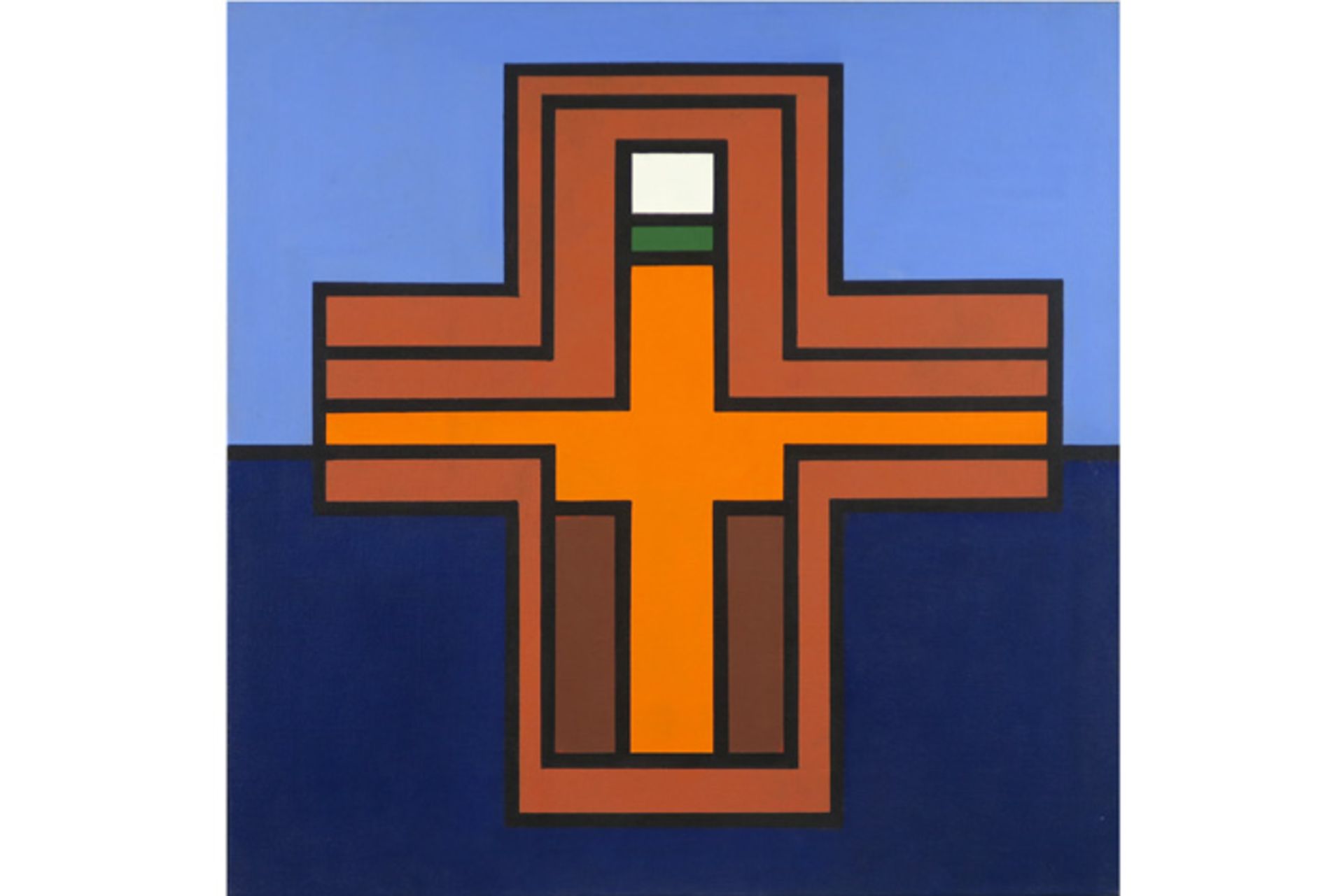 VANDENBRANDEN GUY (1926 - 2014) olieverfschilderij op doek met een typisch kleurrijke geometrisch-