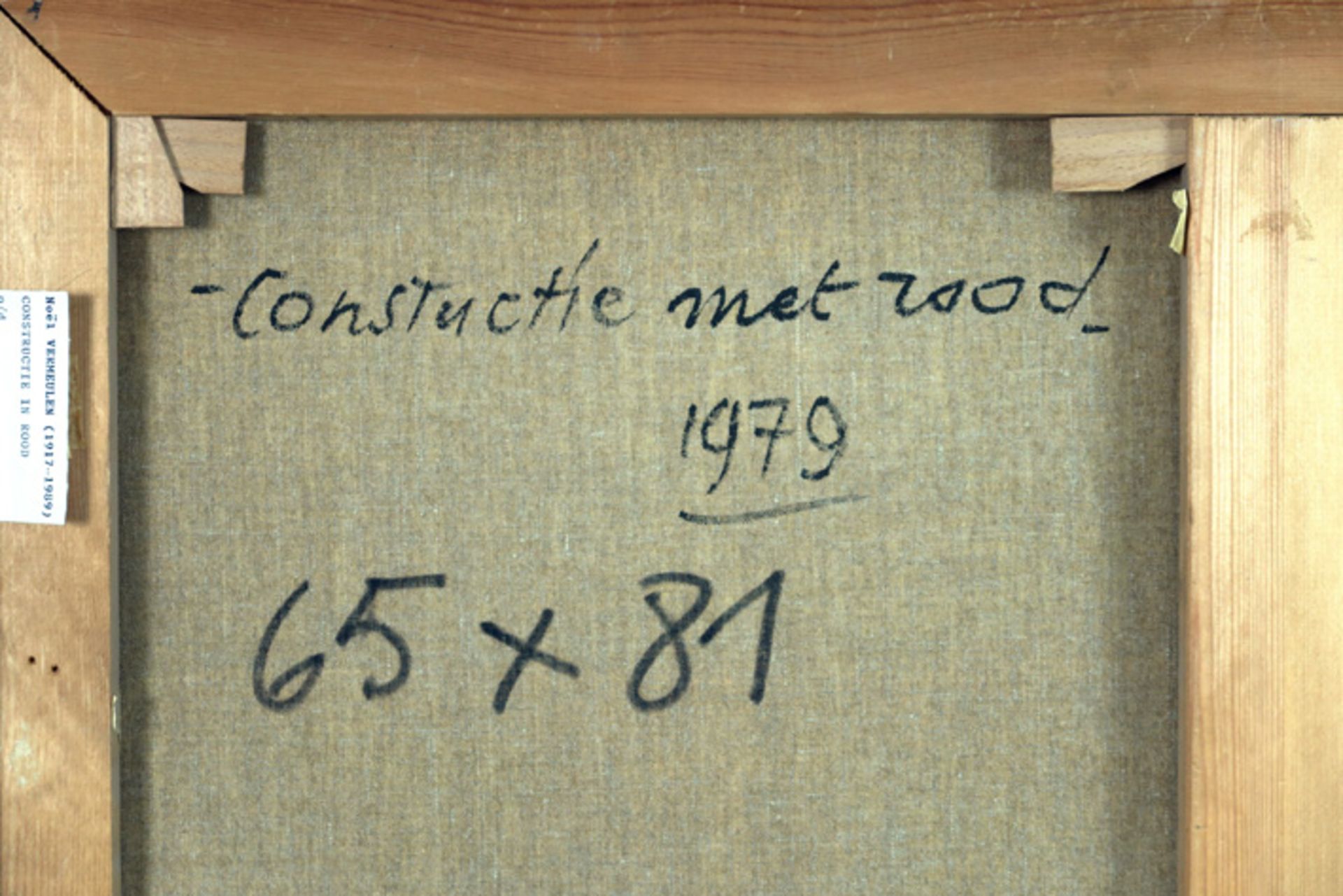 VERMEULEN NOËL (1917 - 1989) olieverfschilderij op doek : "Constructie met rood" - 65 x 80 - Image 4 of 5