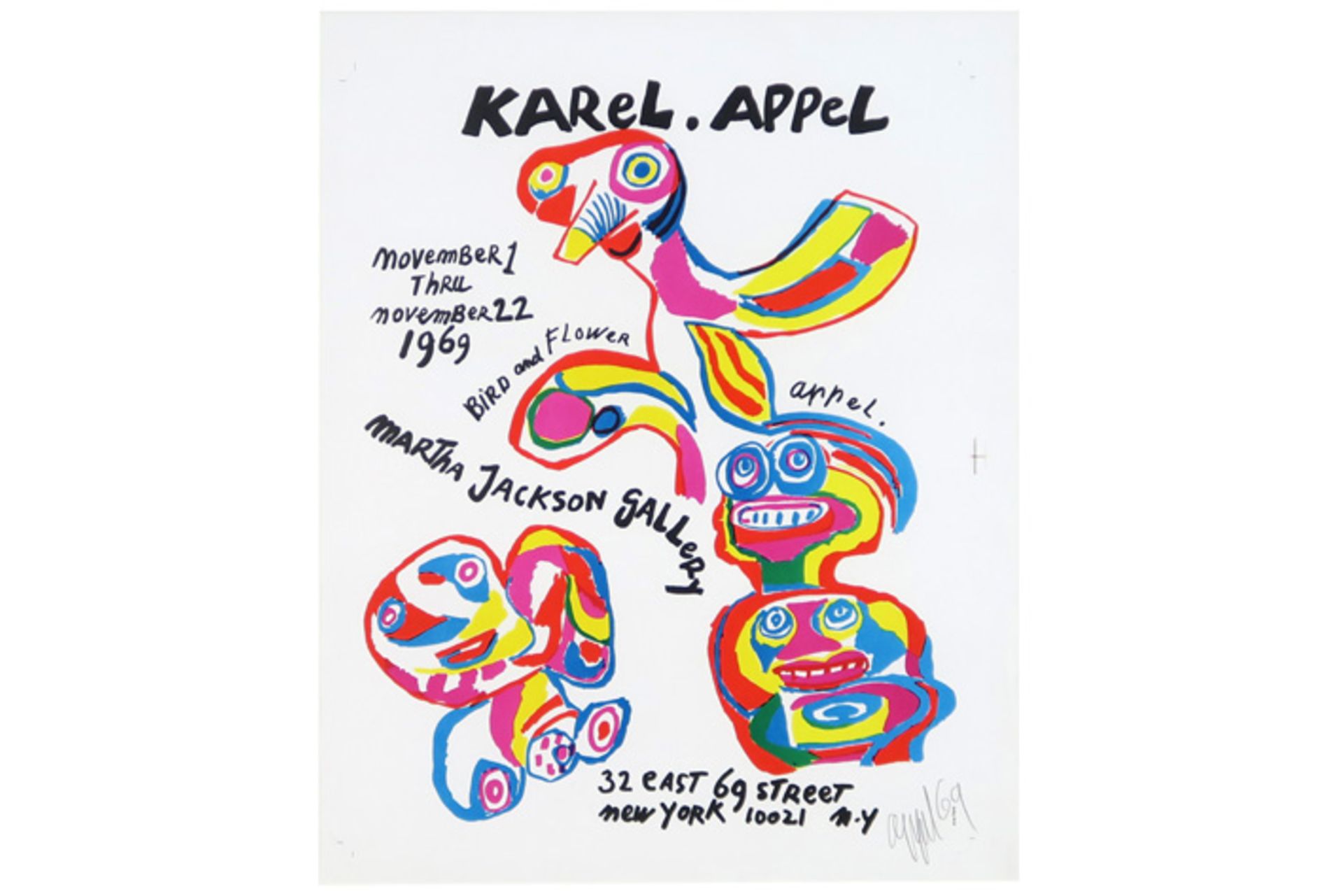 APPEL KAREL (1921 - 2006) litho in kleuren voor de "Martha Jackson" gallery - 60 x 48 getekend en