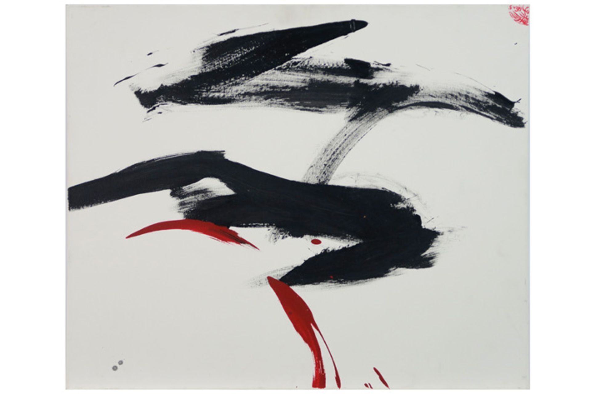 YAN TZE-YUN (° 1954) olieverfschilderij op doek : "Abstractie rood/zwart" - 60 x 72 getekend ||