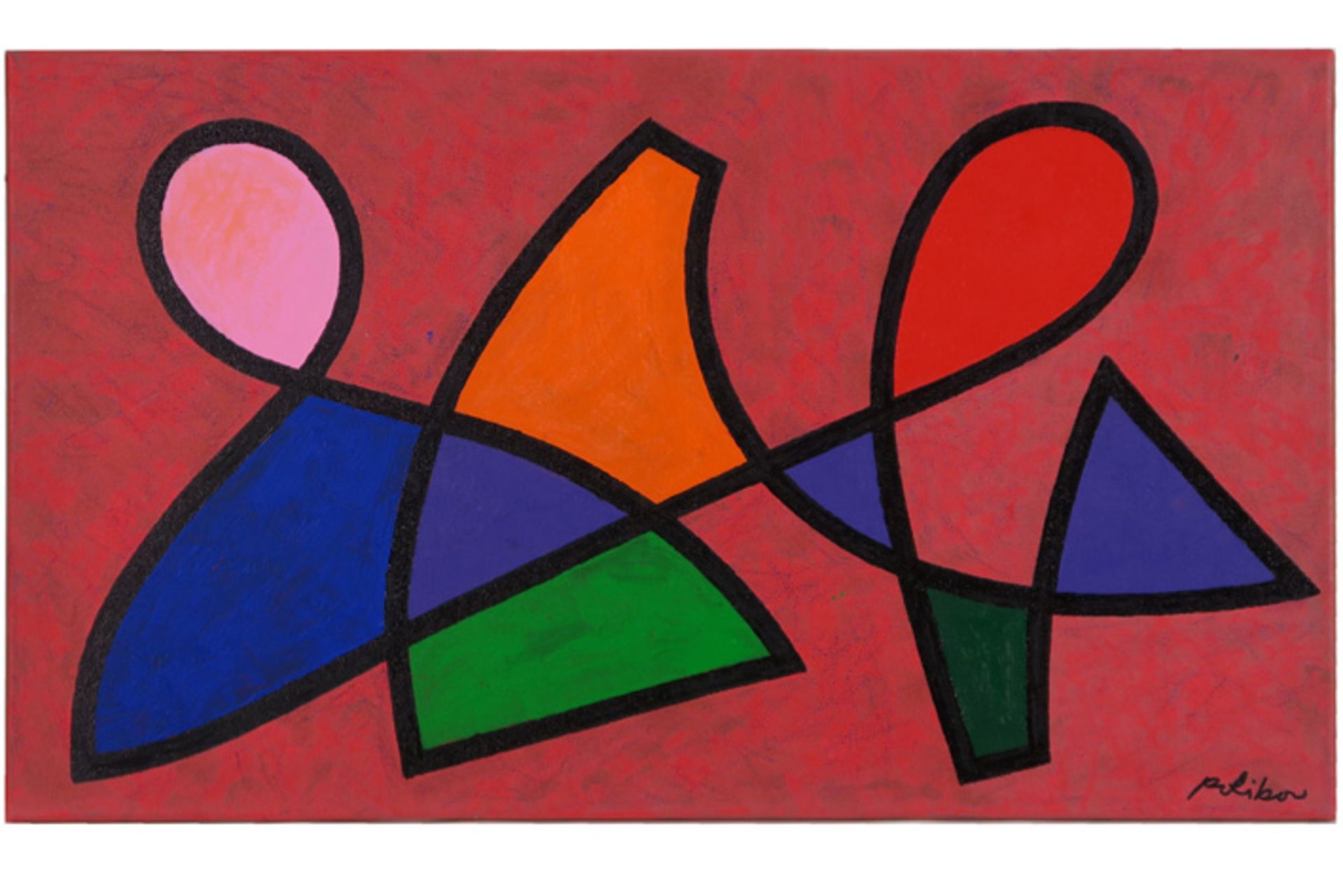 IBOU PAUL (° 1939) olieverfschilderij op doek op verso getiteld "Color Coppel Figure 18" - 40 x 70