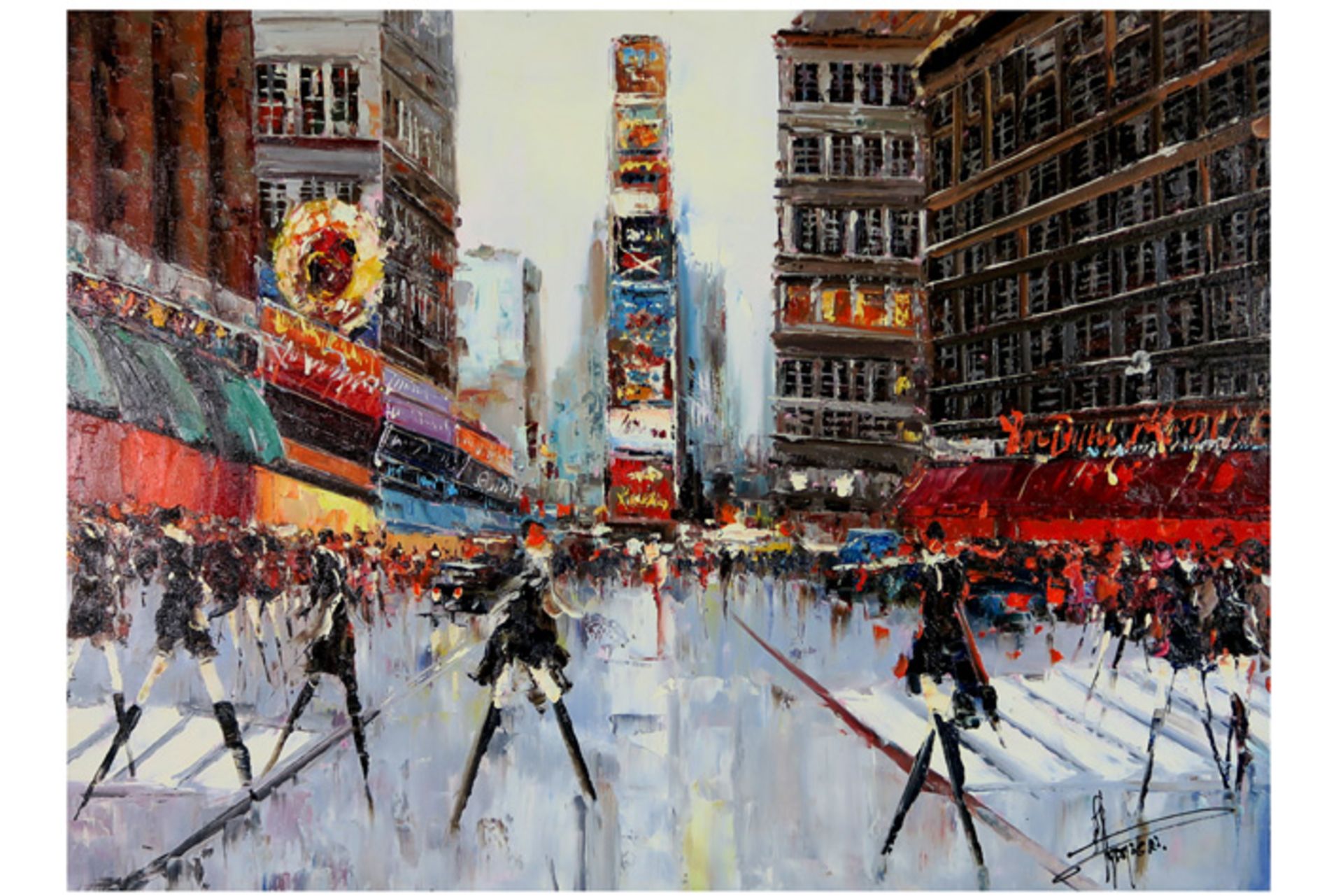 PALMIERI ANTONIO (°1946) olieverfschilderij op doek : "Times Square" - 120 x 90 getekend||20th Cent.