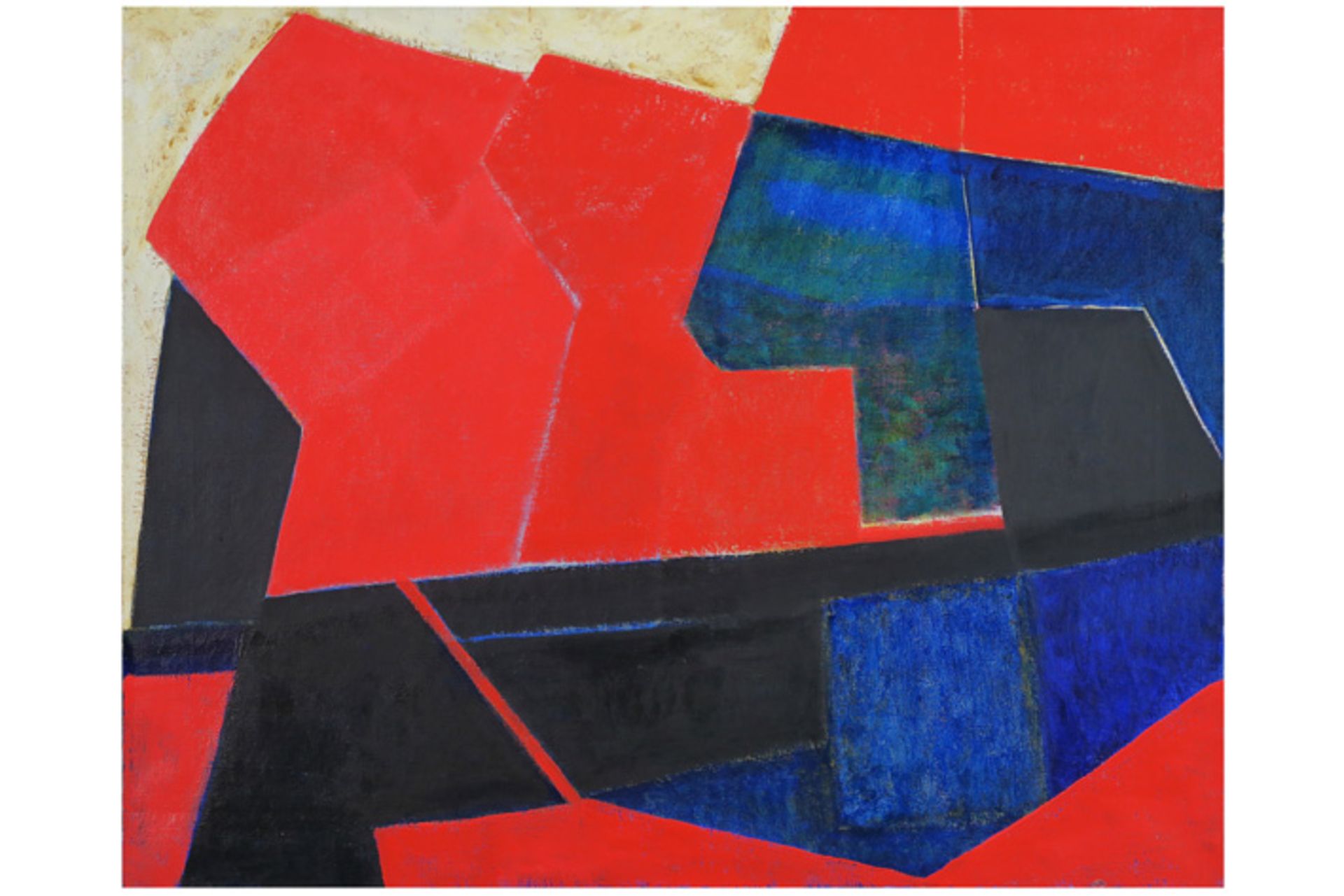 VERMEULEN NOËL (1917 - 1989) olieverfschilderij op doek : "Constructie met rood" - 65 x 80