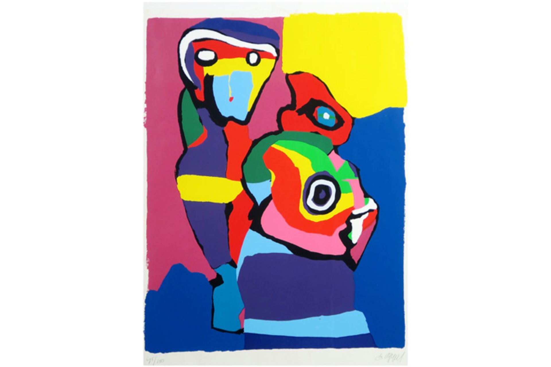 APPEL KAREL (1921 - 2006) kleurlitho n° 45/100 : "Kleurrijke compositie met figuren" - 67 x 51