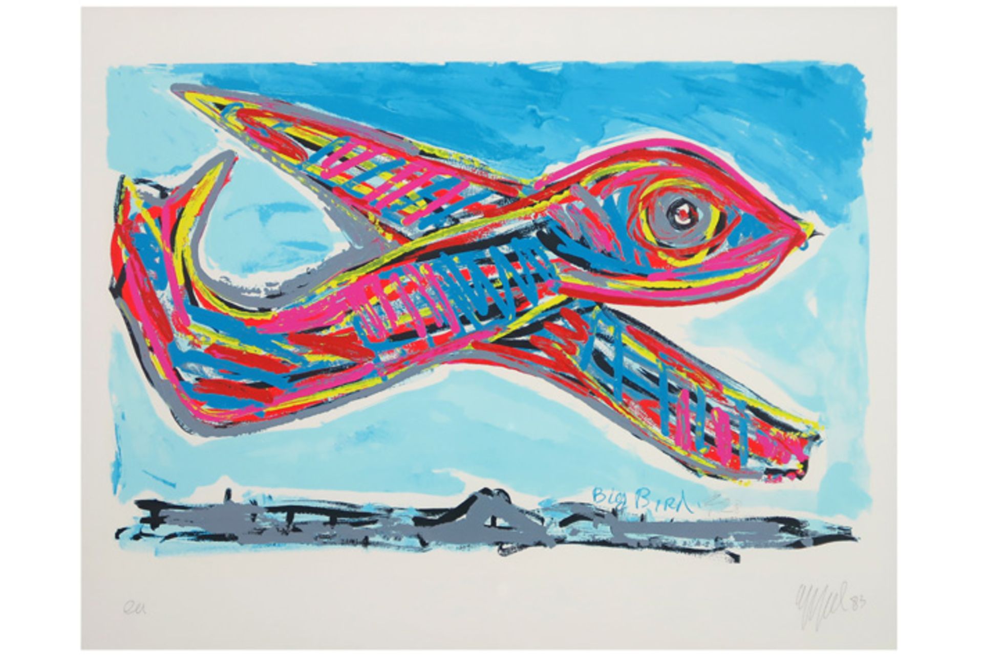 APPEL KAREL (1921 - 2006) silkscreen in kleuren n° EA getiteld "Big Bird F28" - 62,5 x 72,5 getekend