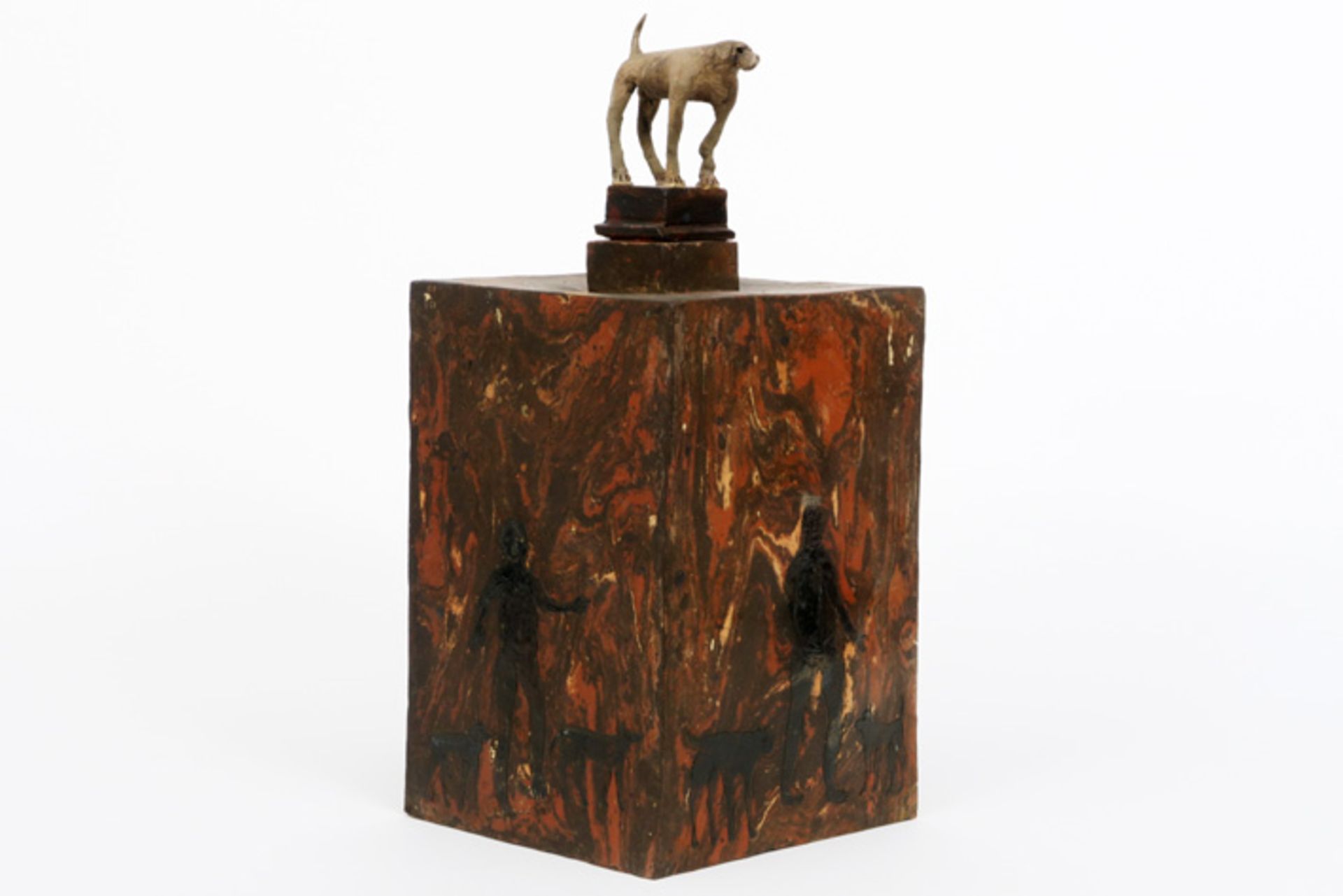 José Vermeersch signed sculpture in the shape of a lidded pot with the depiction of a male figure - Image 2 of 6