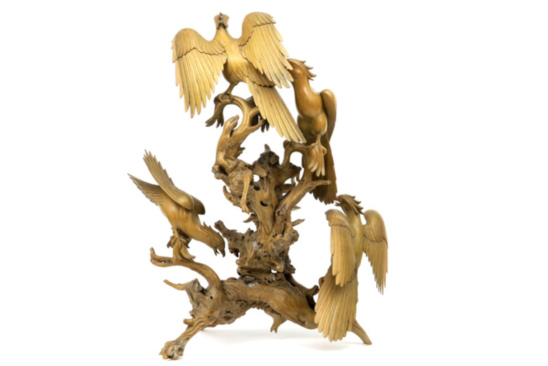 oriental heartwood sculpture with five birds||Oosterse sculptuur in hout (kernhout) met vijf - Image 4 of 5