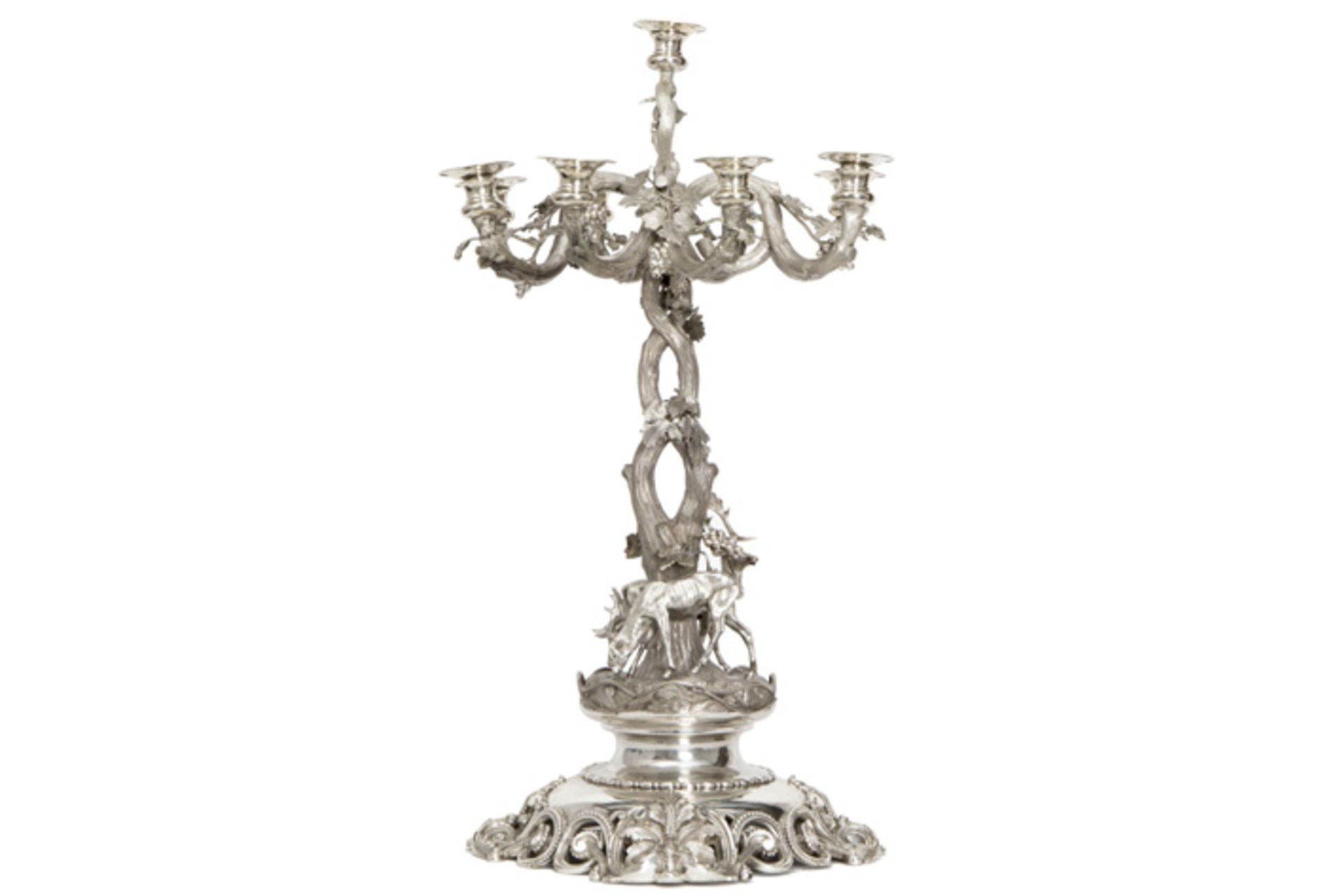 antique Belgian candelabra in silver marked with an export mark ||Antieke vrij imposante Belgische - Image 3 of 5