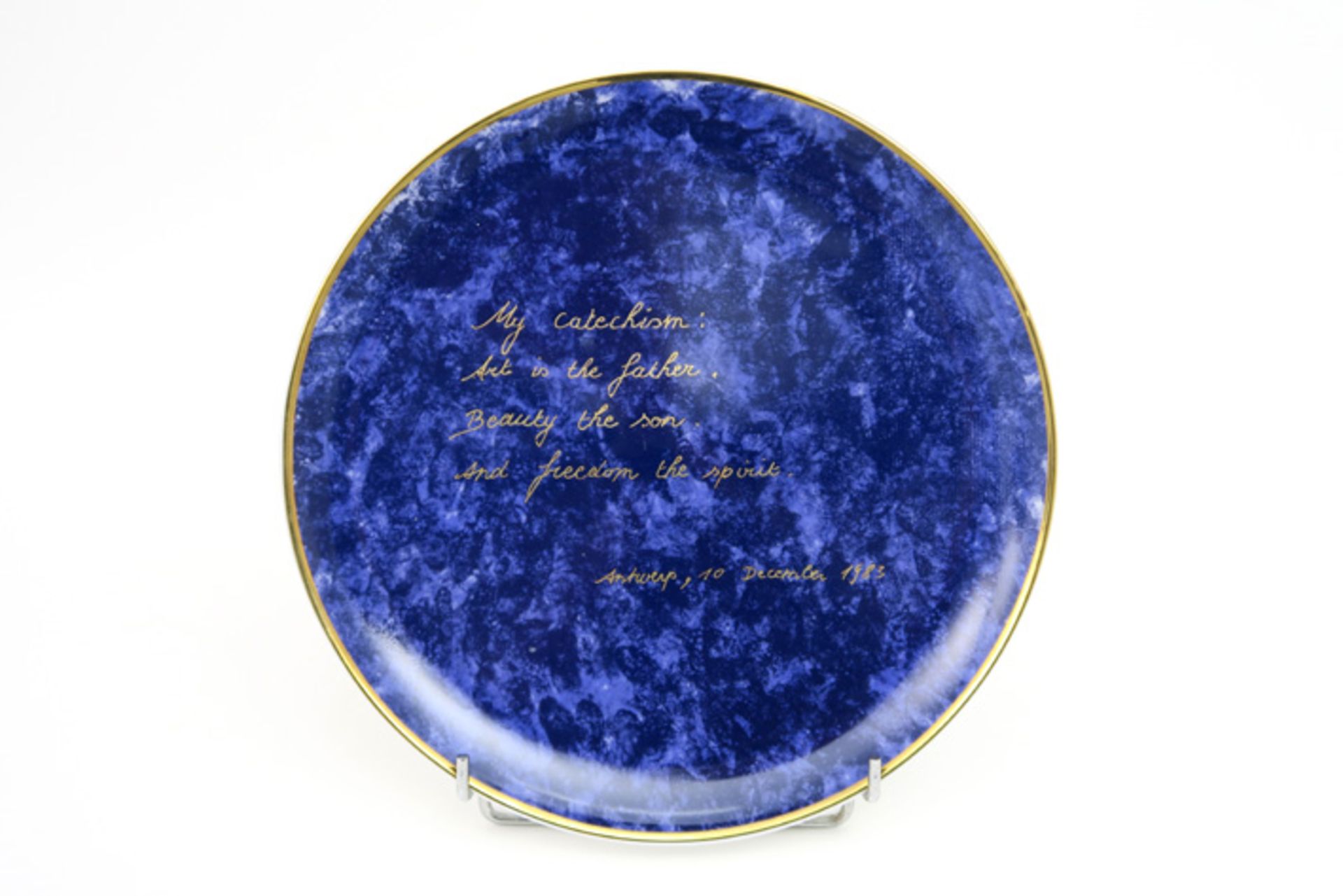 Jan Fabre "My Catechism" plate in porcelain, marked on the back "Excerpt from Night Diary 1978 -