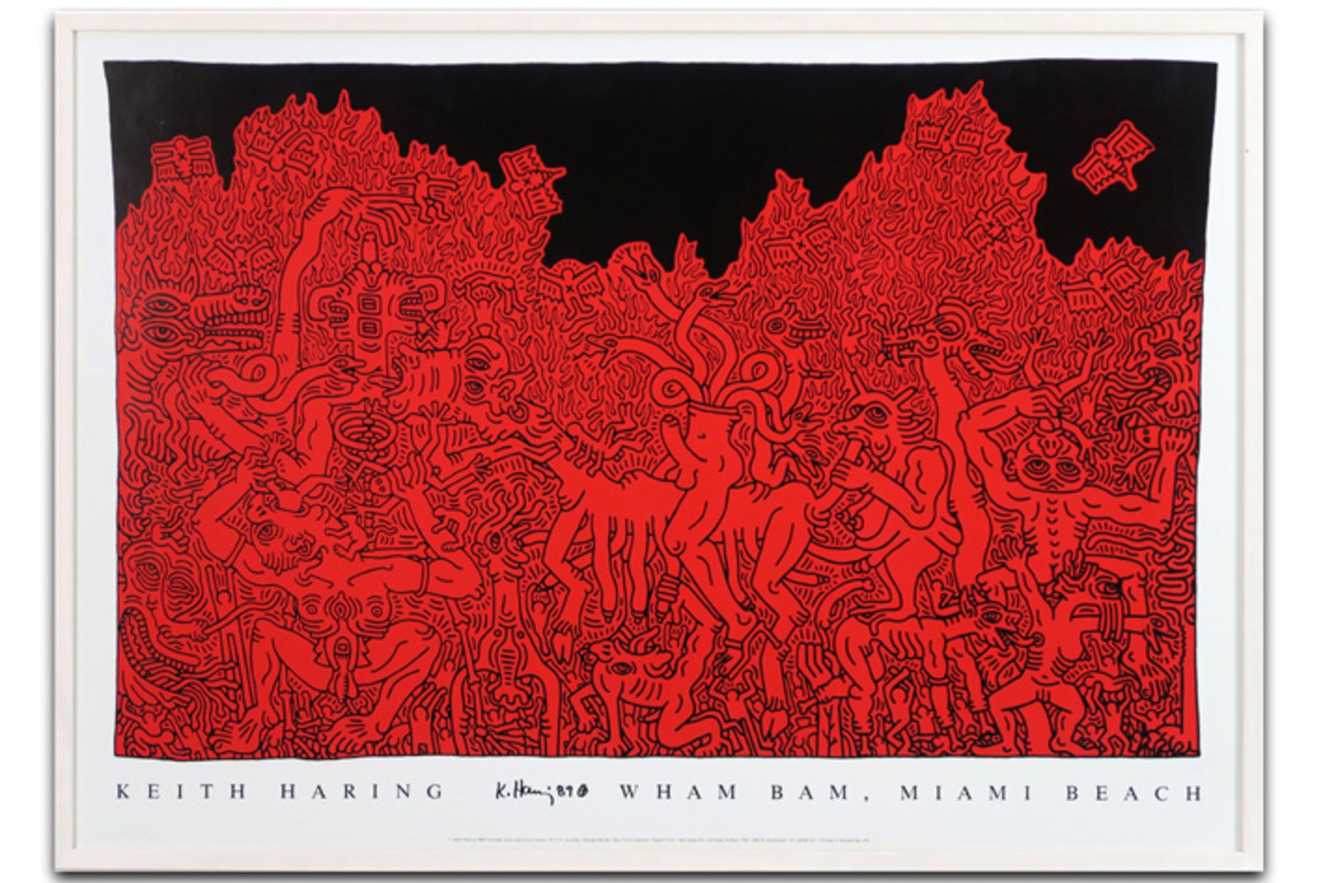 Keith Haring signed and (19)89 dated print with the representation of Haring's painting "Wham Bam, - Image 2 of 2