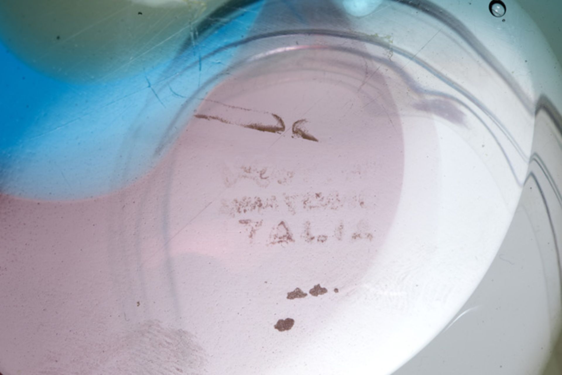 Massimo Vignelli "Spicchi" bowl in purple, turquoize, clear and grey glas - marked Venini Murano Ita - Bild 4 aus 4