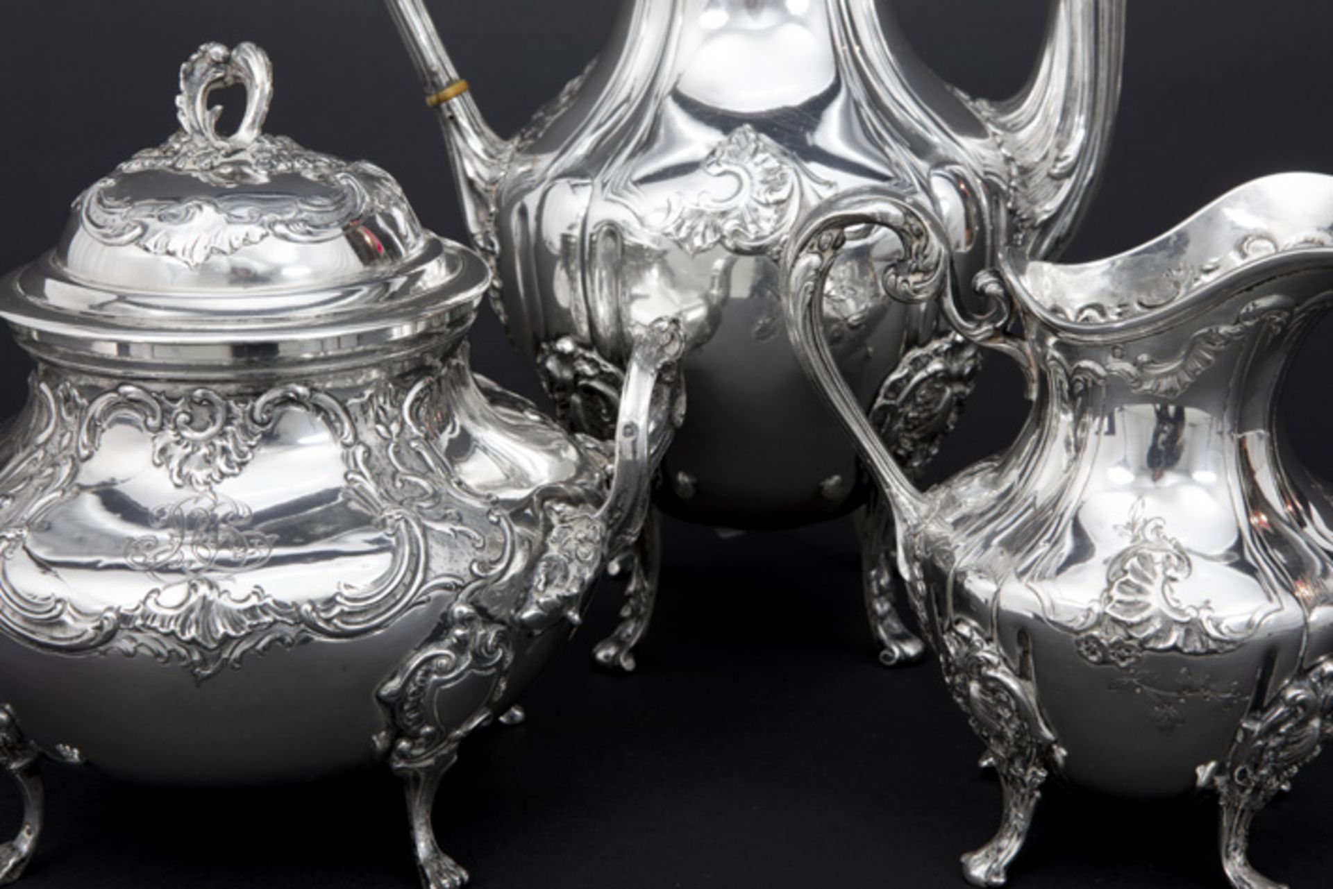 late 19th Cent. French 3 piece Louis XV style coffee set in "Louis Coignet" signed and marked - Image 2 of 3