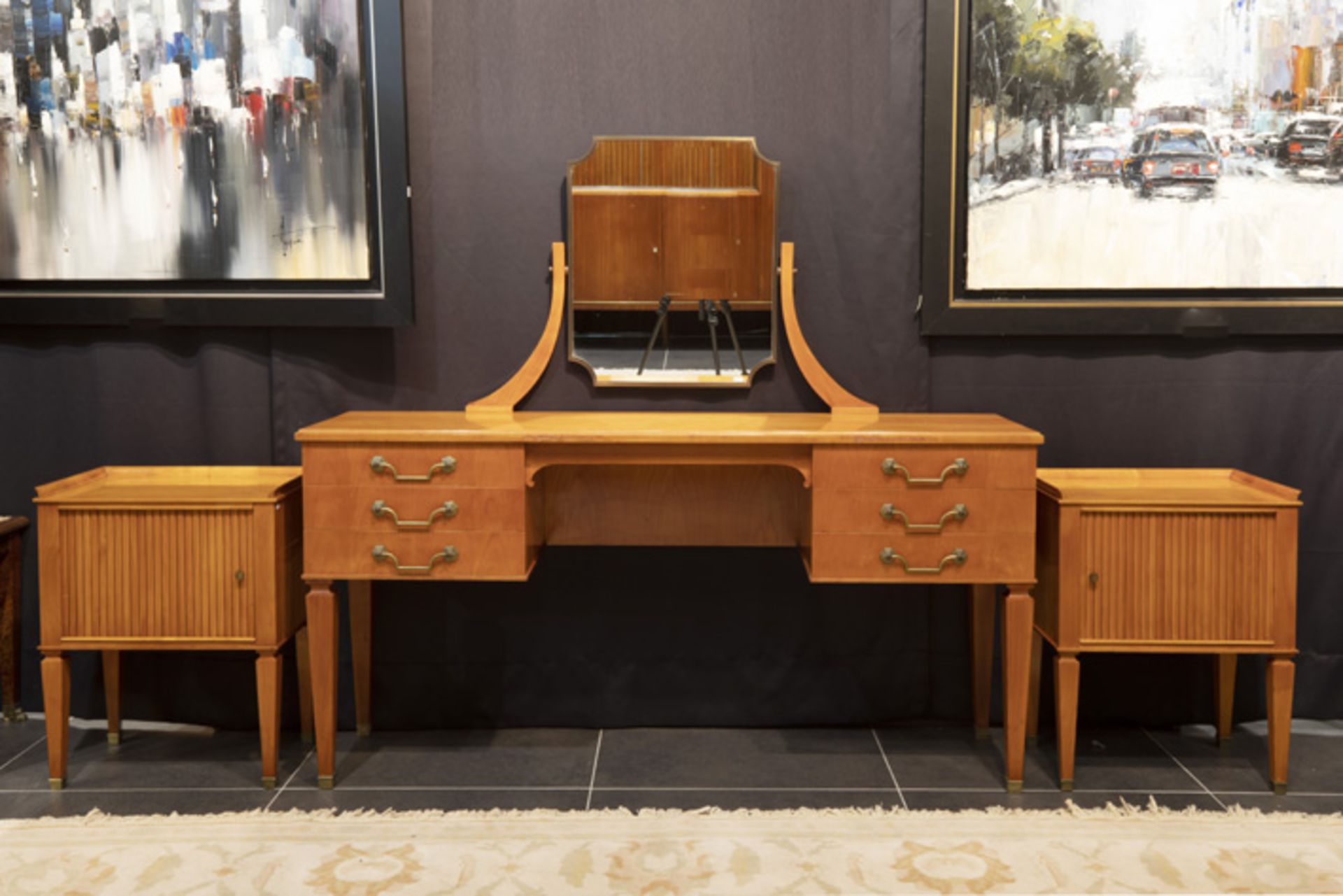 Belgian "De Coene" set of a marked Art Deco dressing-table and a matching pair of bedside tables -