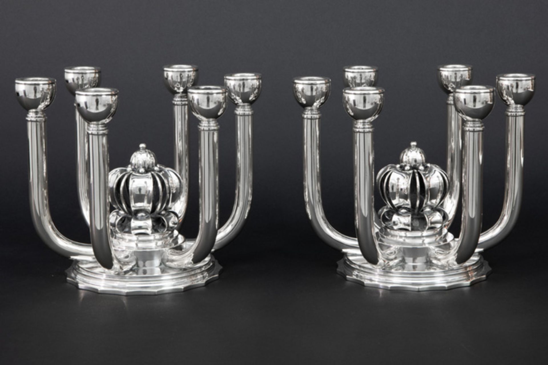 pair of quite exceptional Danish "K.C. Hermann" Art Deco candelabras in marked silver, dated 1937 - 