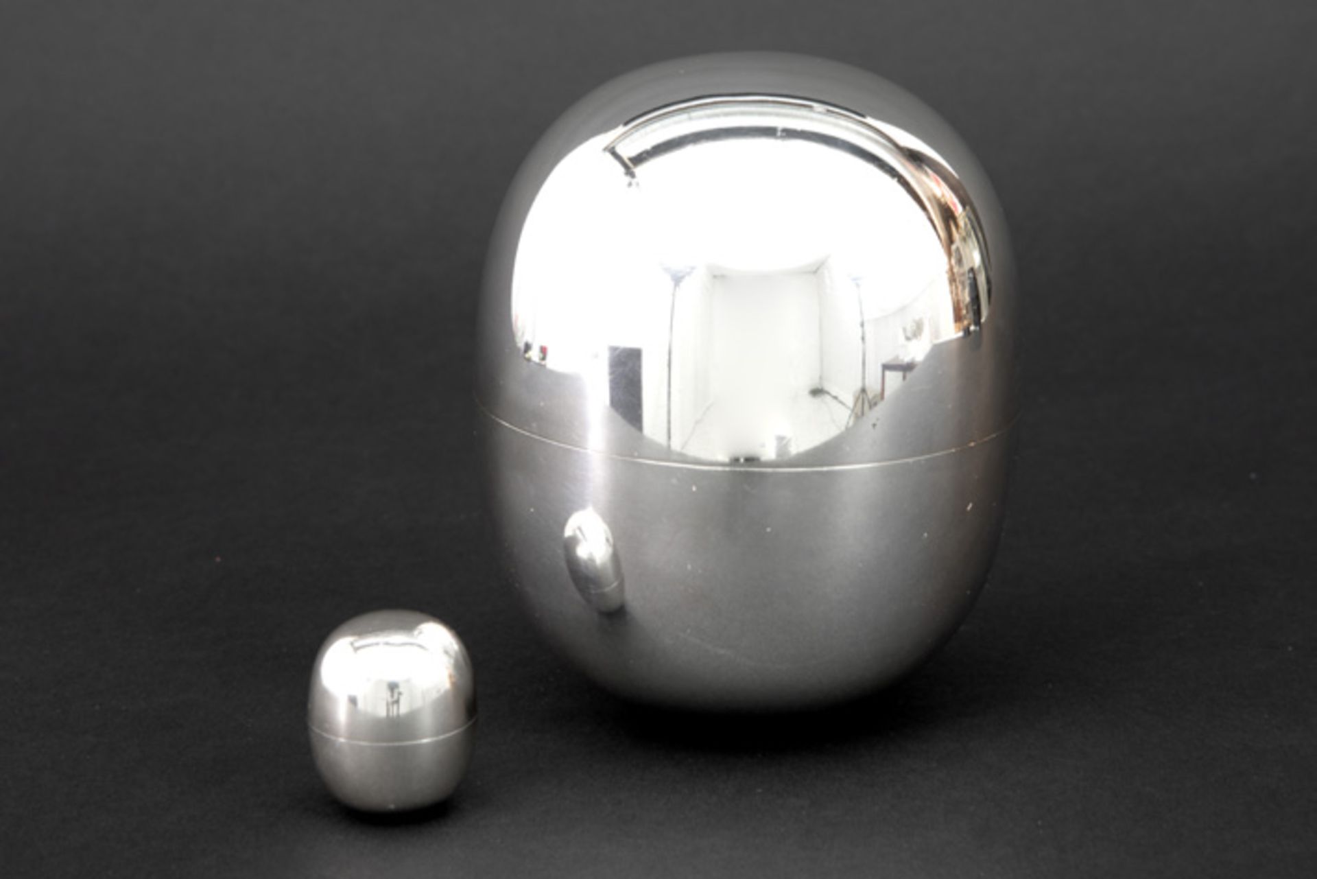 sixties' larger & smaller egg-shaped box with a design by Piet Hein in marked Georg Jensen