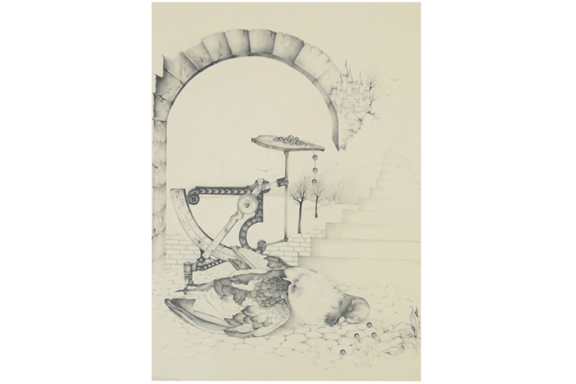 20th Cent. drawing with a surreal theme - signed G. Donatella||DONATELLA G. (20° - 21° EEUW) (
