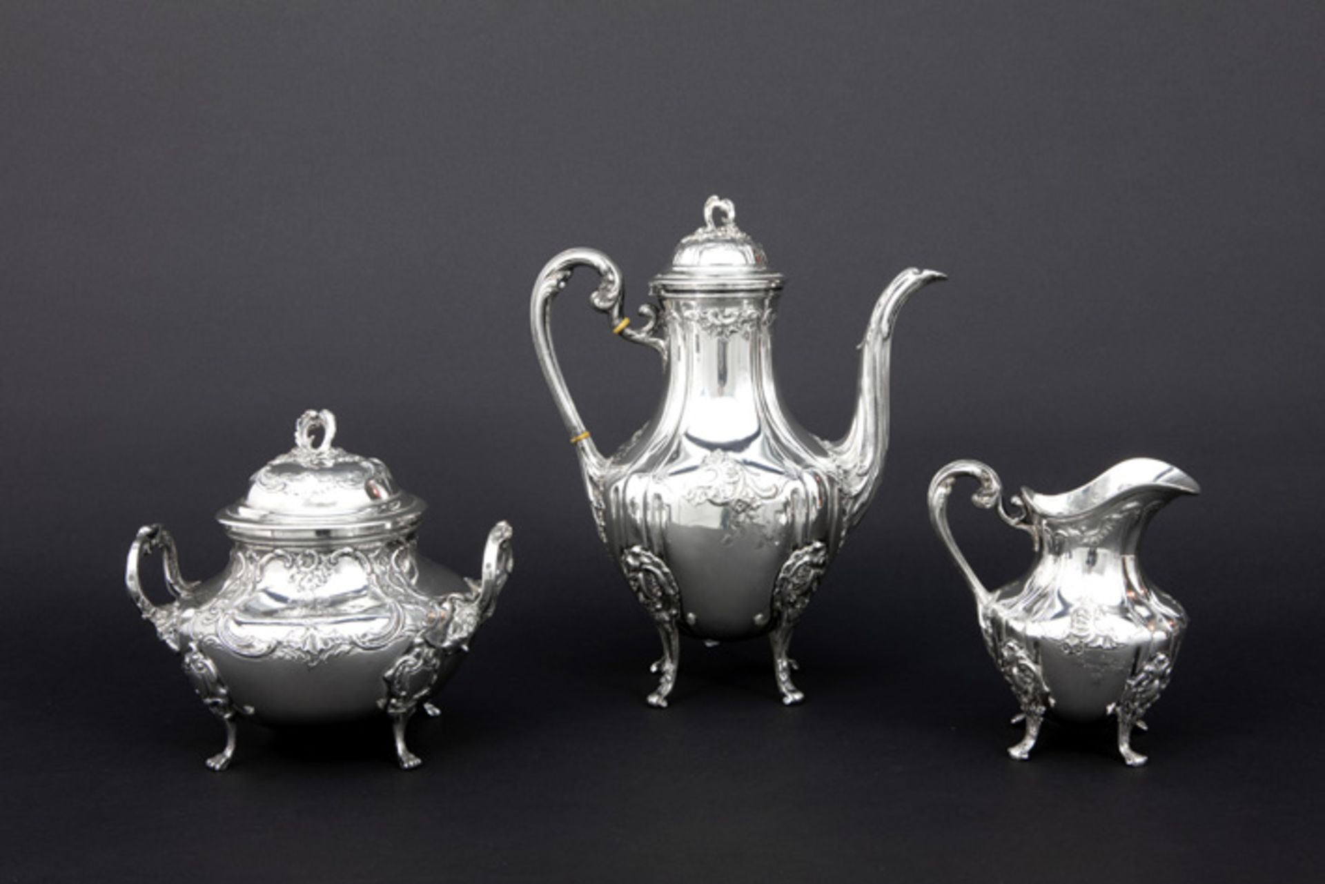 late 19th Cent. French 3 piece Louis XV style coffee set in "Louis Coignet" signed and marked