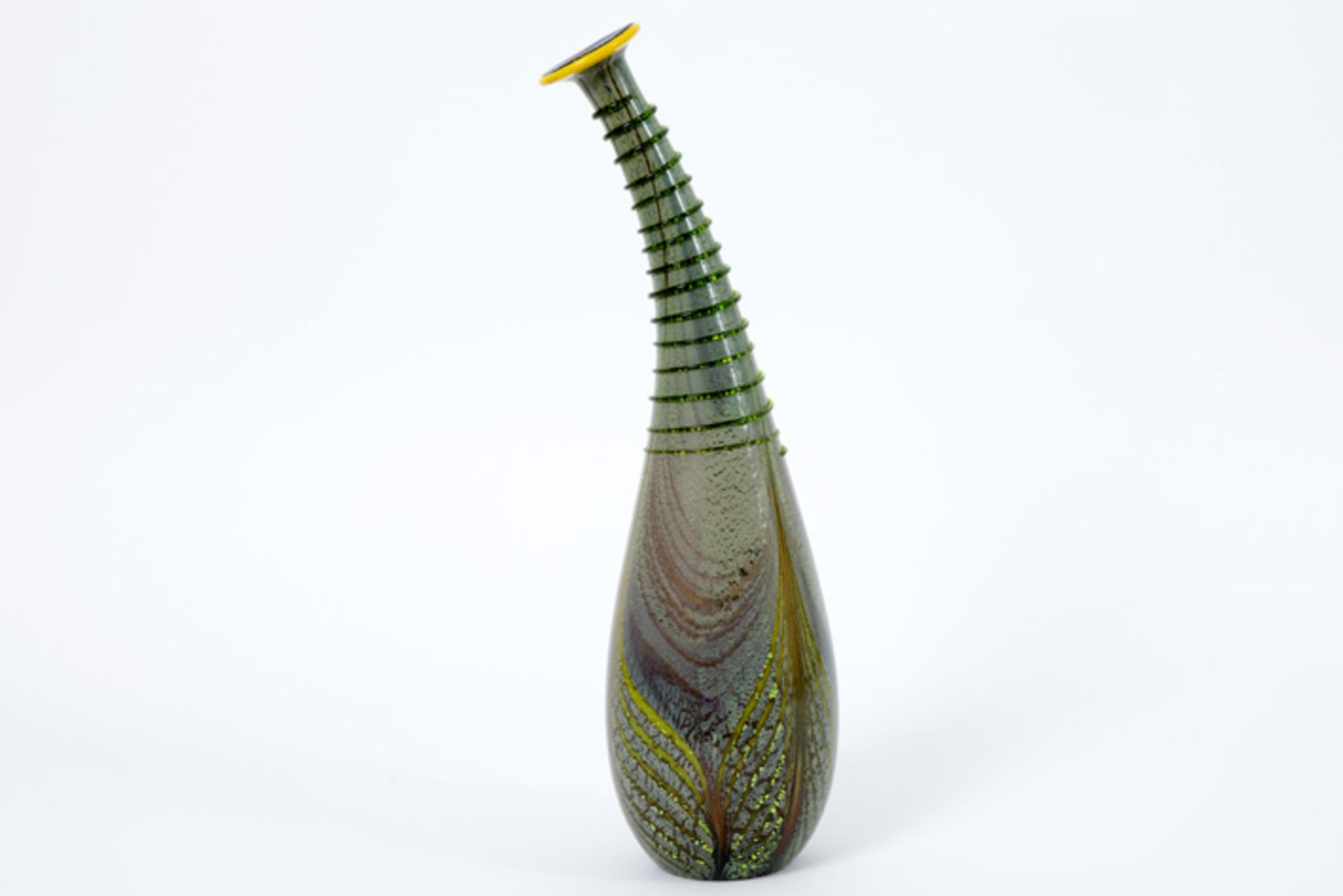 an early fifties' "reazione policroma" vase in opaline glass with iridiscent surface and with a