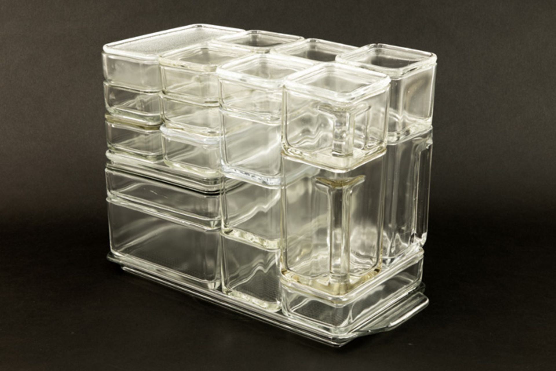 Wilhelm Wagenfeld "Kubus" stacking storage container set (21 pcs) with lidded boxes and a decanter - Image 4 of 5