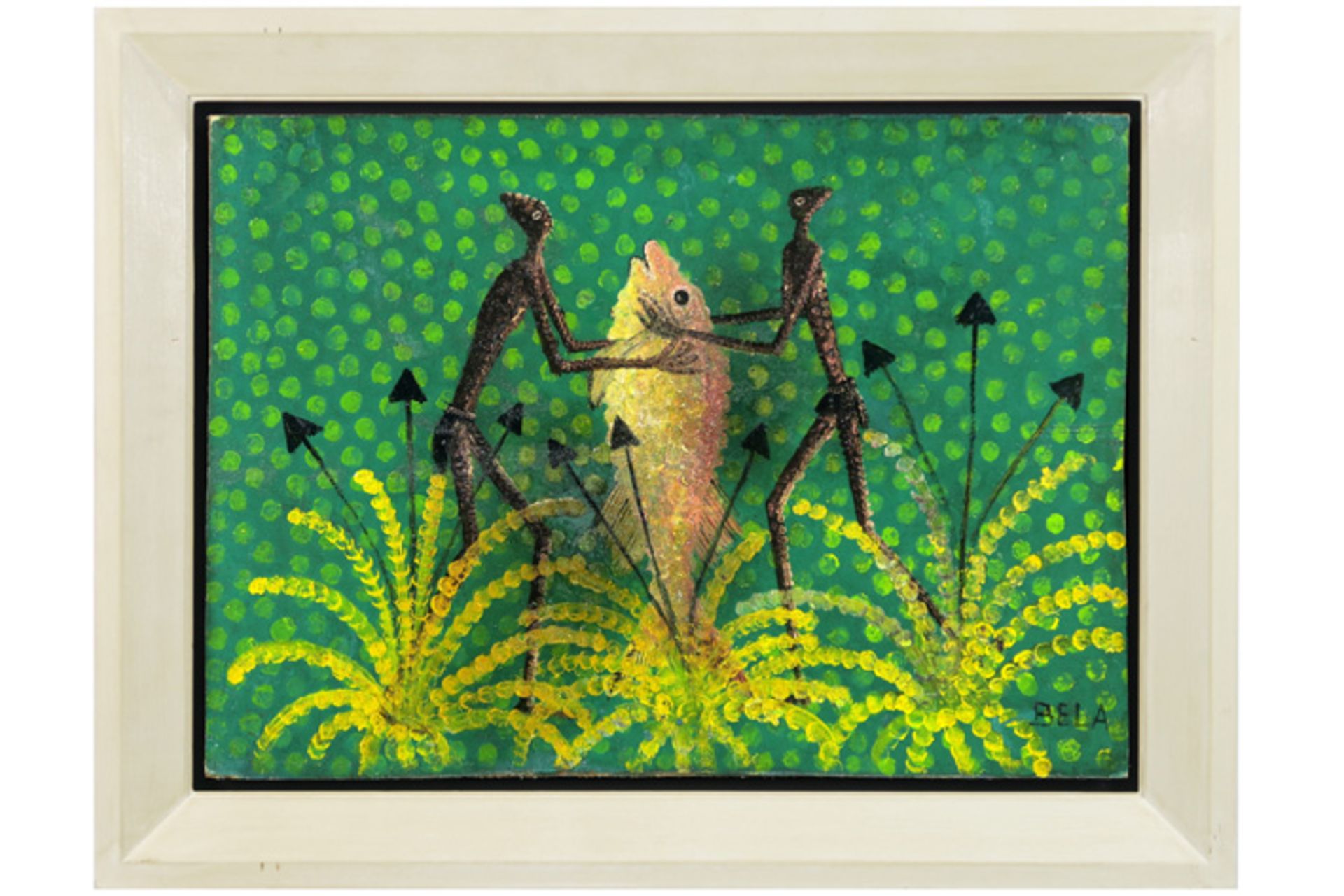 sixties' Bela signed oil on panel ||BELA (1940 - 1968)  (Afrika) olieverfschilderij op paneel : "Vis - Bild 3 aus 3