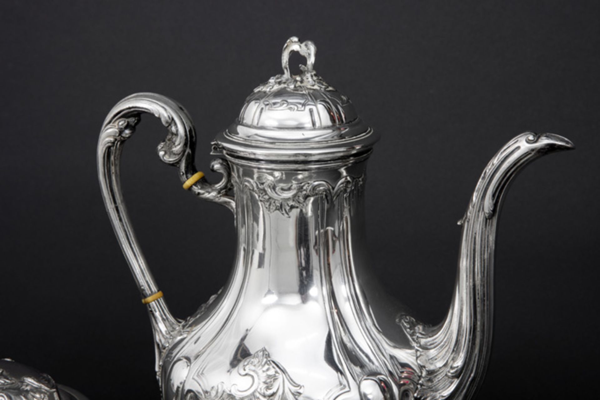 late 19th Cent. French 3 piece Louis XV style coffee set in "Louis Coignet" signed and marked - Image 3 of 3