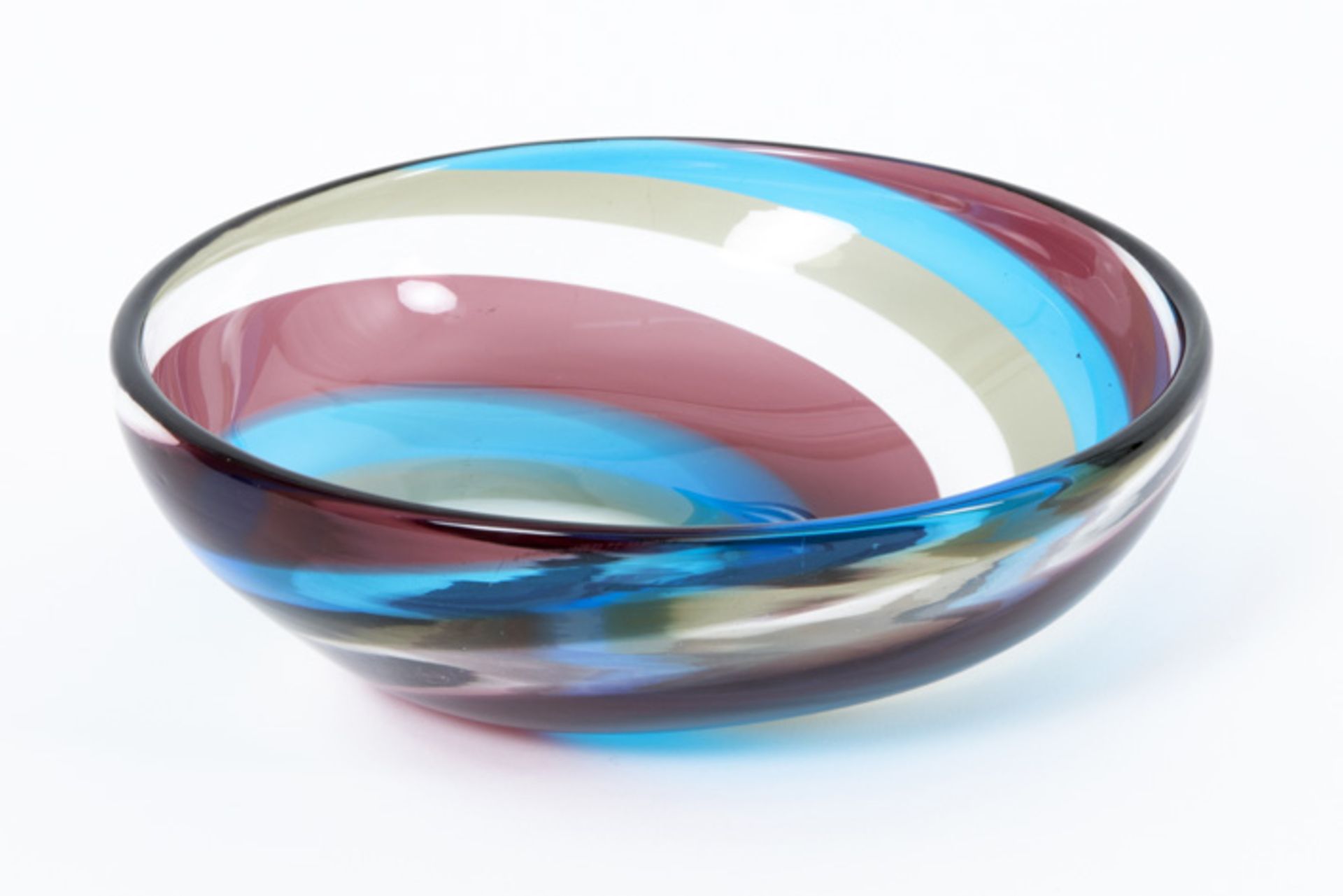 Massimo Vignelli "Spicchi" bowl in purple, turquoize, clear and grey glas - marked Venini Murano - Image 3 of 4