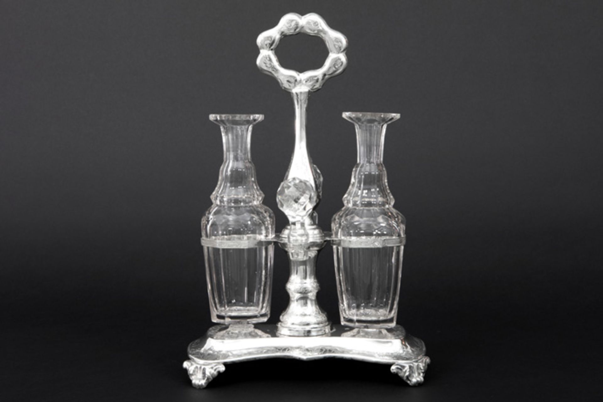 19th Cent. Dutch cruetset in "GMO" marked and 1851 dated silver and with two jugs in crystal|| - Image 3 of 3