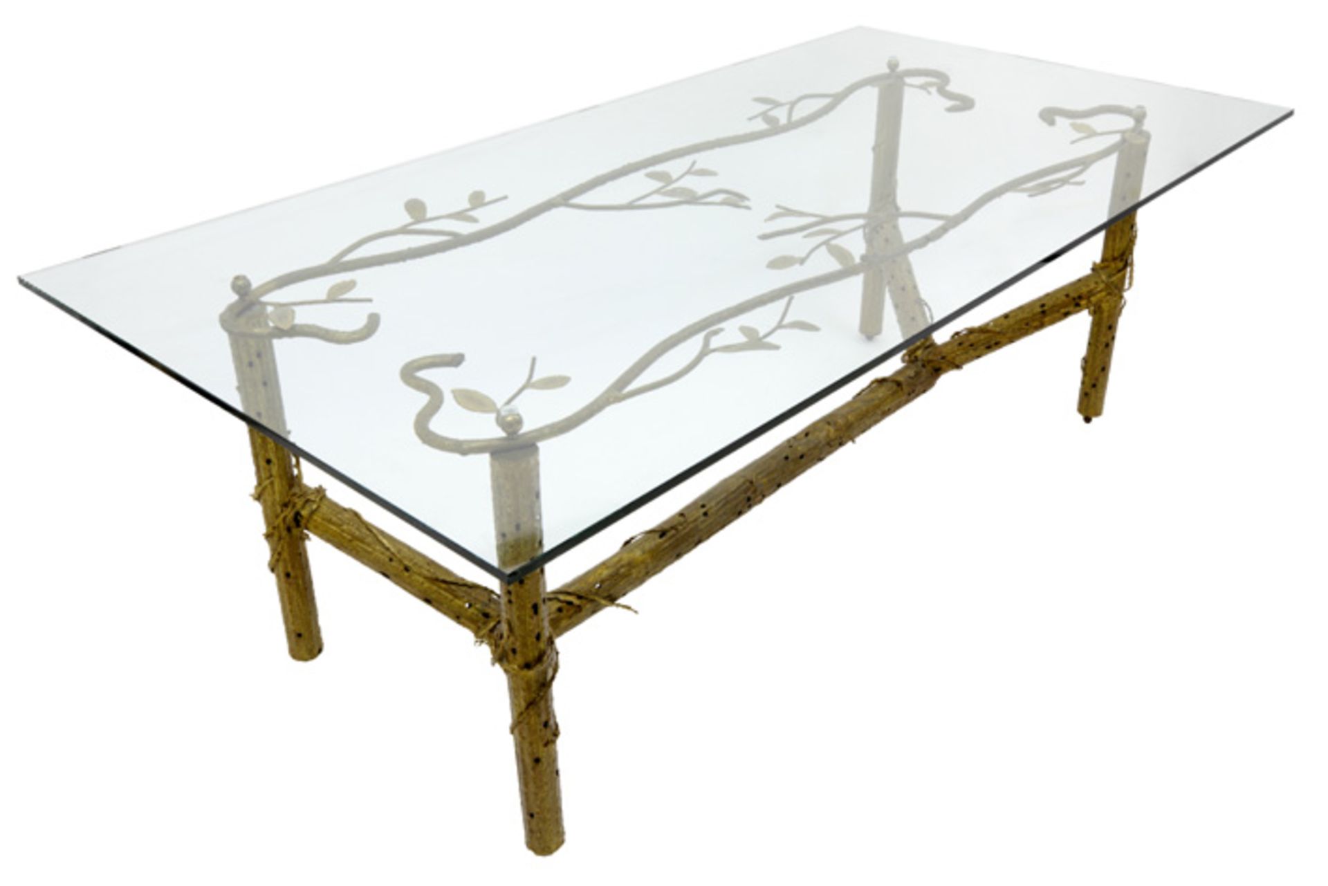 unique typical Paul Moerenhout table dd 1970 with base with vegetal ornamentation in gilded metal an