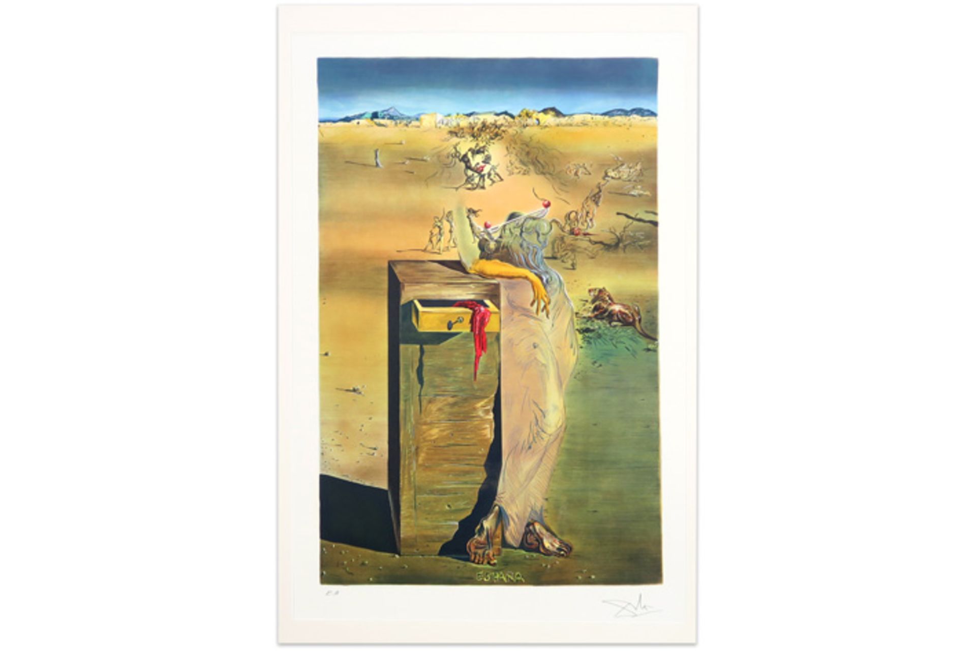 Salvador Dali signed print with a typical surrealistic theme - with blindstamp||DALI SALVADOR (