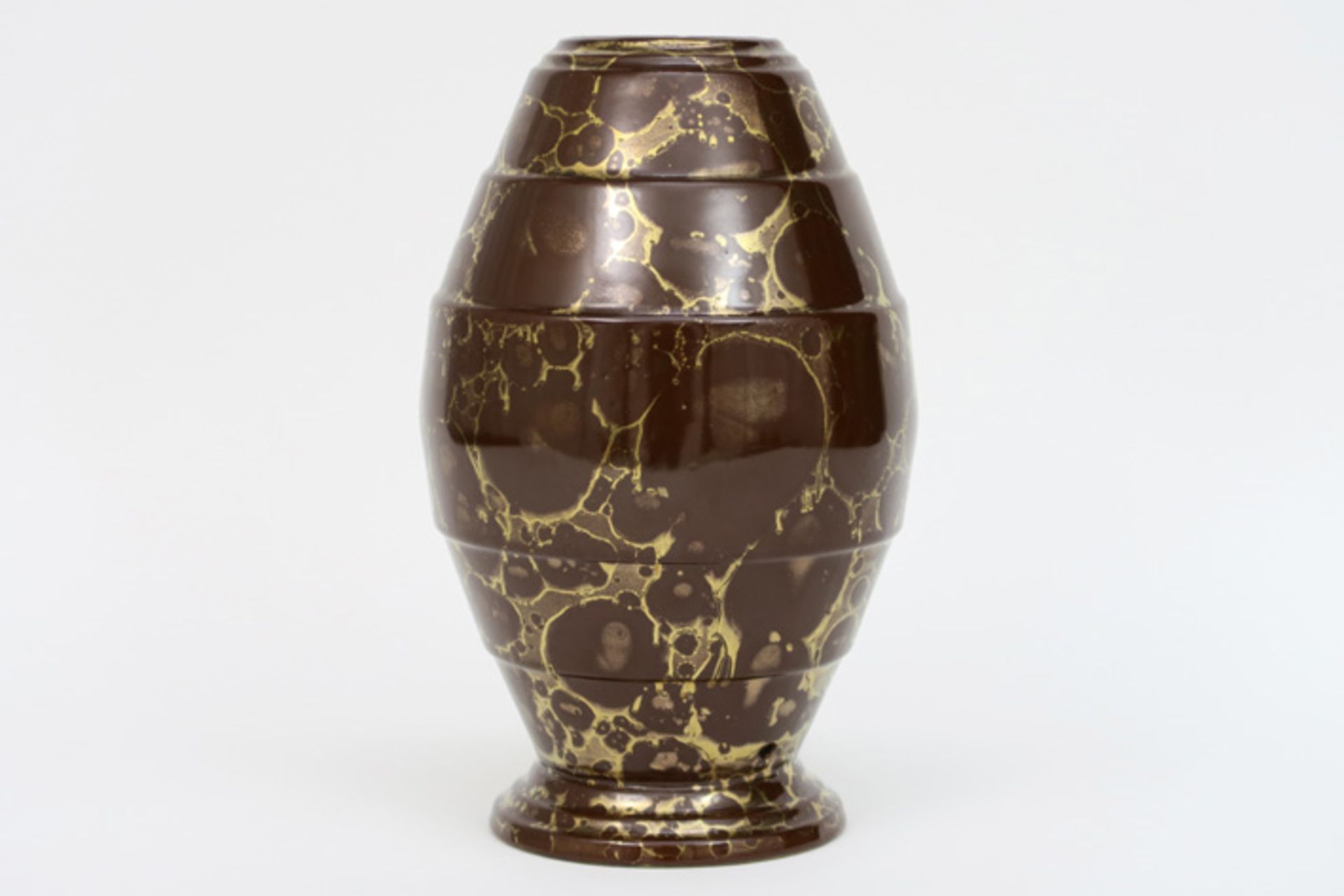 French "Lucien Brisdoux" signed Art Deco vase in glazed stoneware ||BRISDOUX LUCIEN (1878 - 1963) Fr