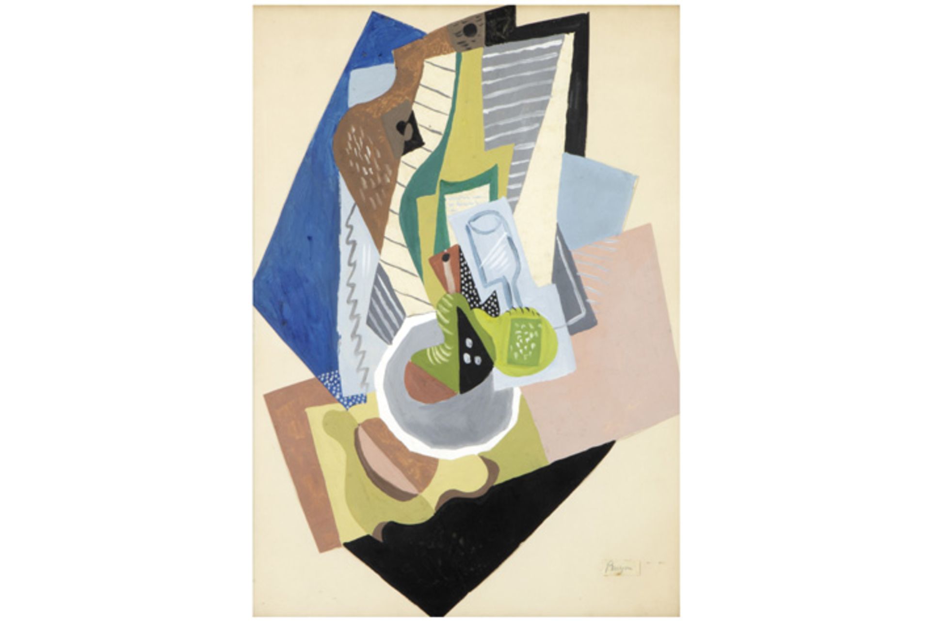 Jean Pougny cubist style "Still life" mixed media (with gouache and collage) - signed prov :