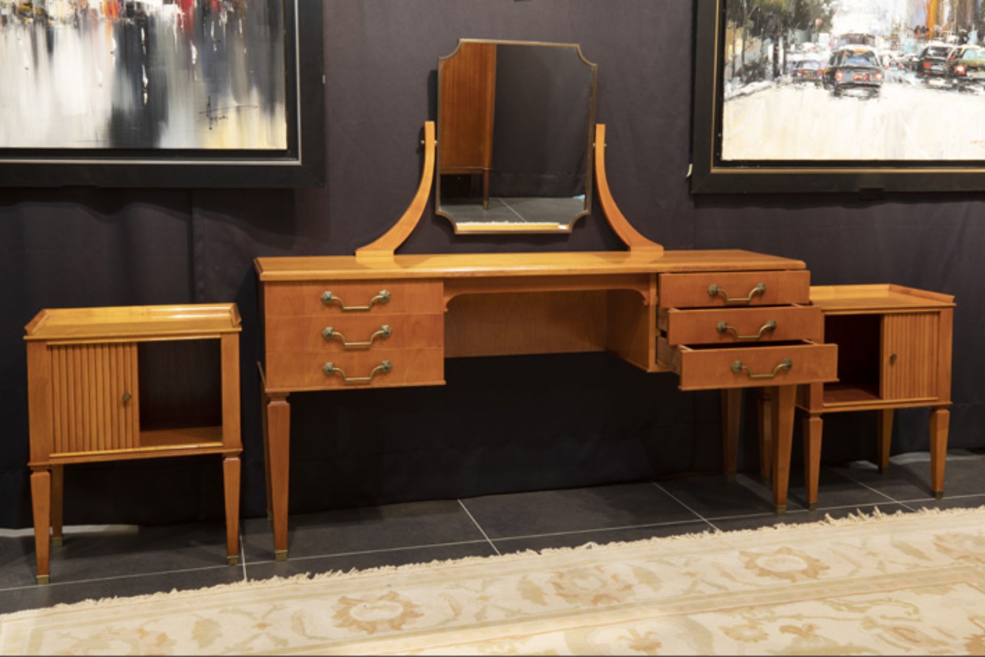 Belgian "De Coene" set of a marked Art Deco dressing-table and a matching pair of bedside tables - - Image 3 of 3