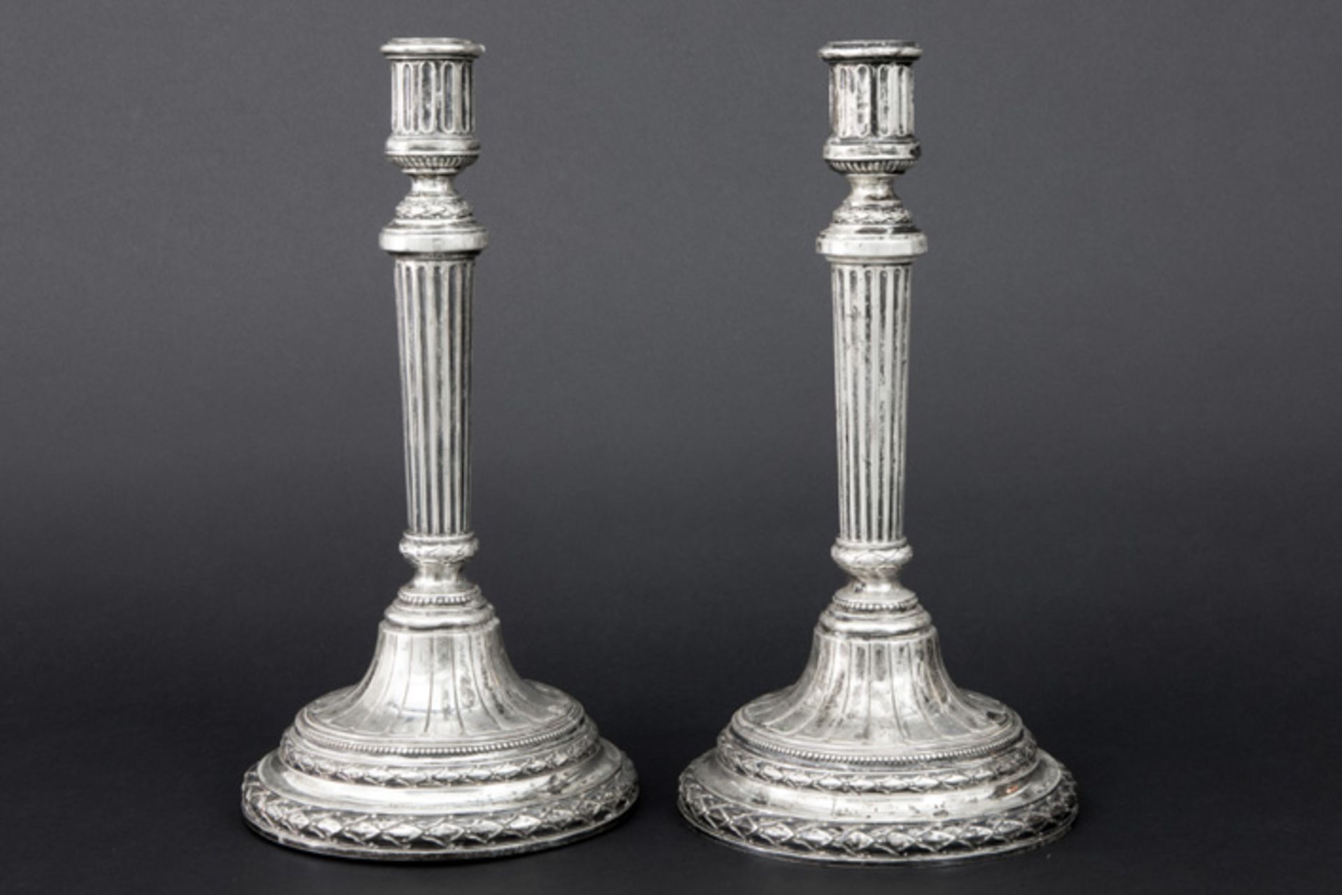pair of antique Dutch neoclassical candlesticks in marked and "J.A.Hoeting" signed silver||J.A.