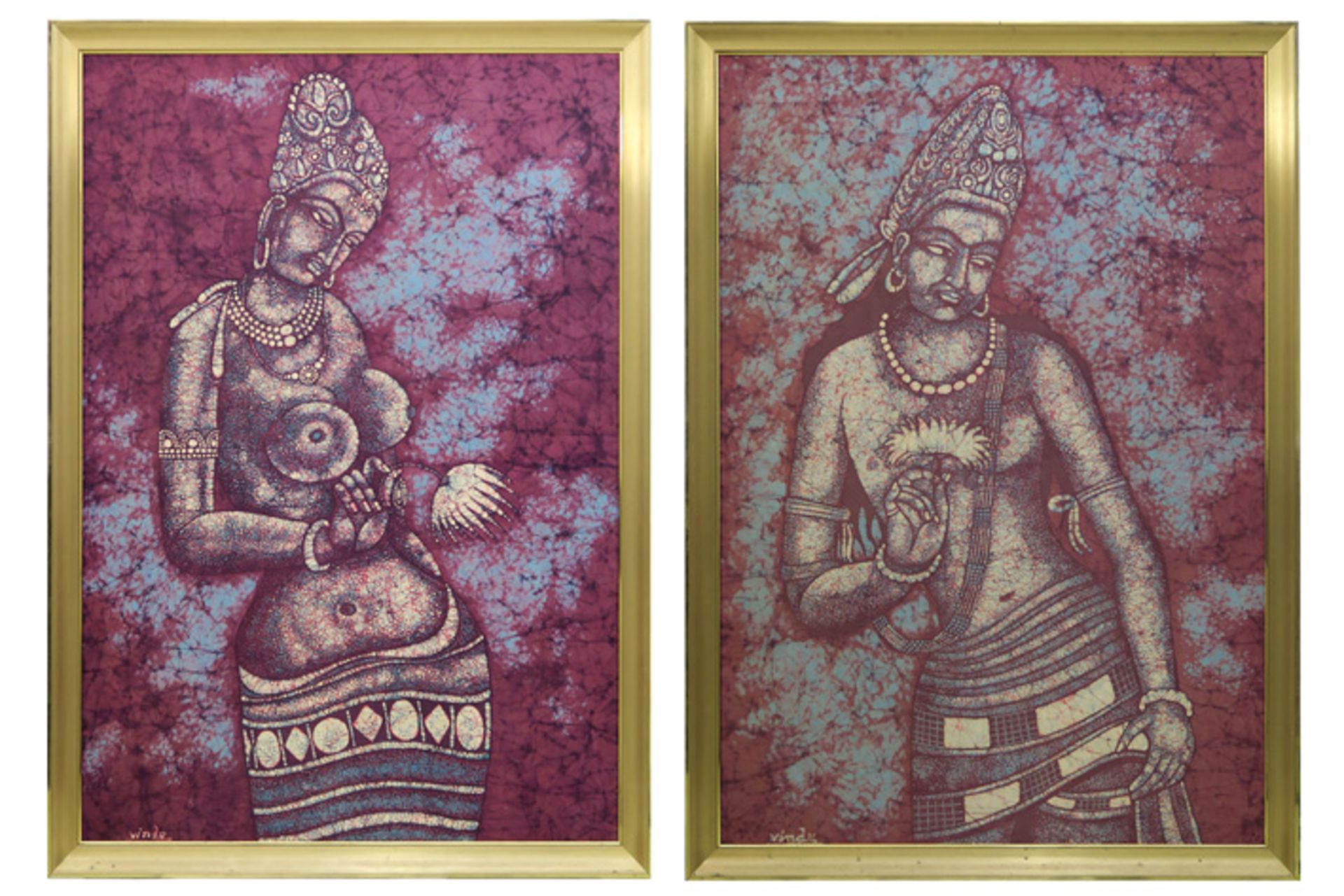 pendant of Indonesian batik paintings||Pendant Indonesische batikschilderingen met de voorstelling v