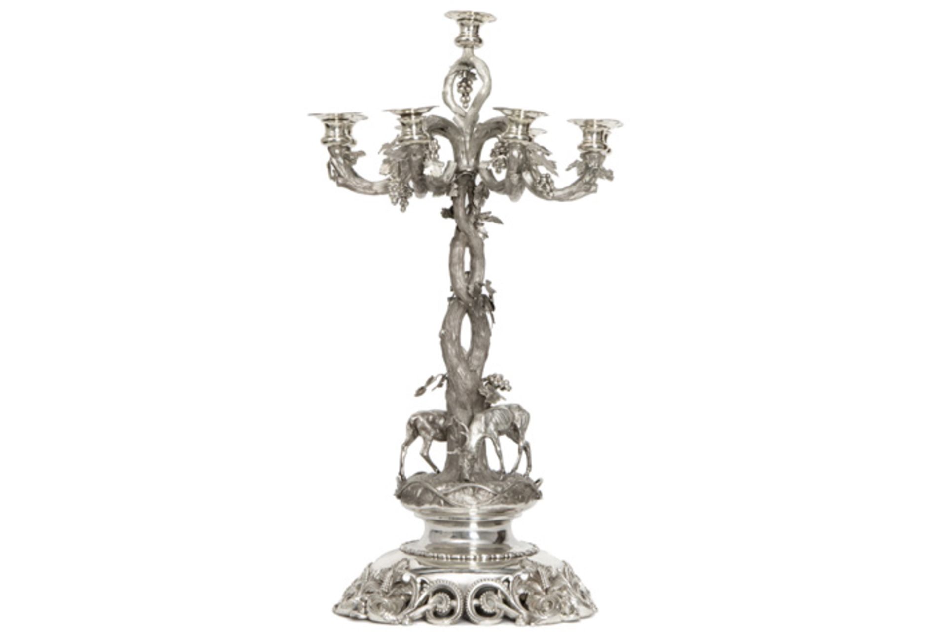 antique Belgian candelabra in silver marked with an export mark ||Antieke vrij imposante Belgische - Image 2 of 5