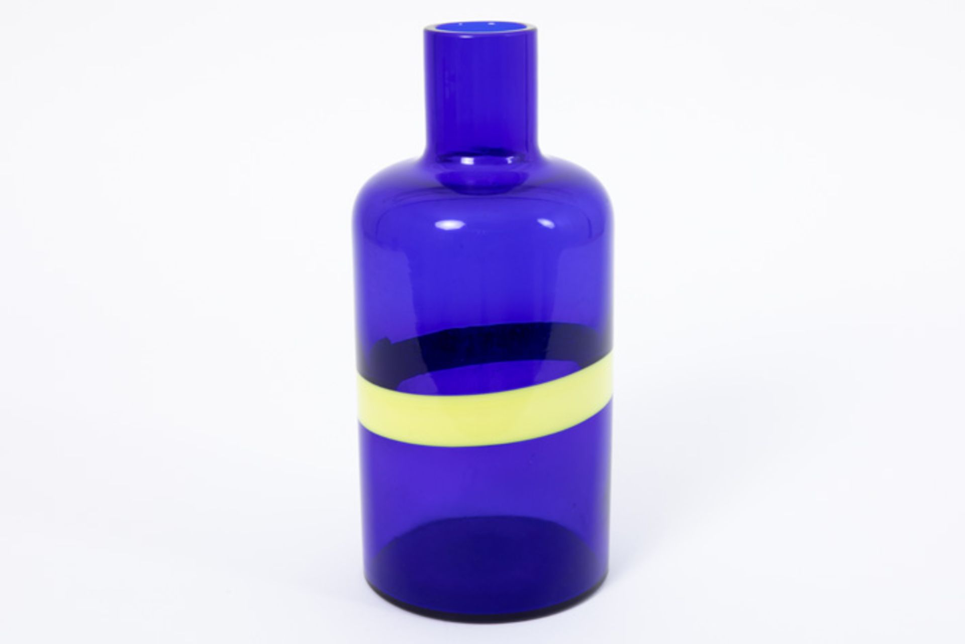 sixties' Fulvio Bianconi Venini bottleshaped vase in blue and yellow glass ca 1956 - marked Venini