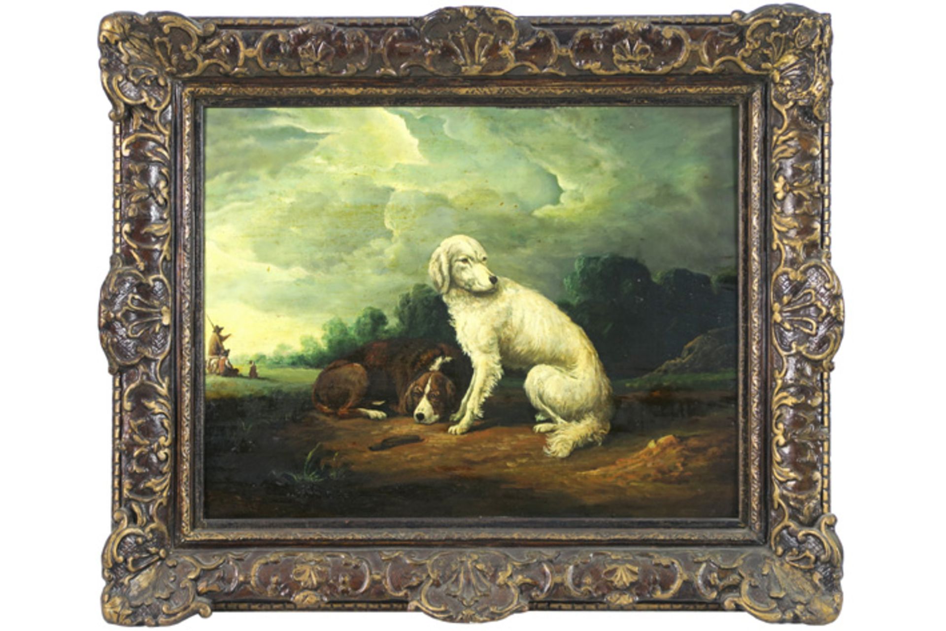 antique oil on panel||Antiek olieverfschilderij op paneel : "Twee honden"  -  40 x 53,5  - Bild 2 aus 3