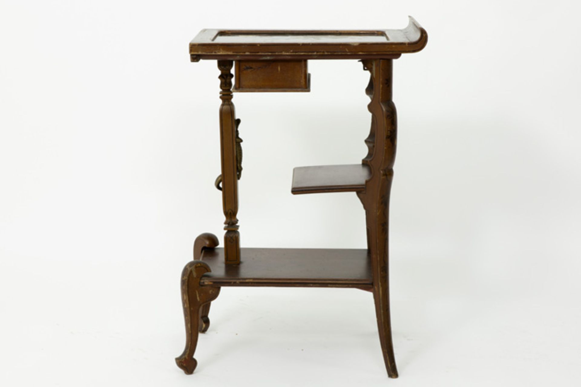 small 19th Cent. French walnut table with a lacquered top panel, with a typical "Viardot Chinese - Image 3 of 4