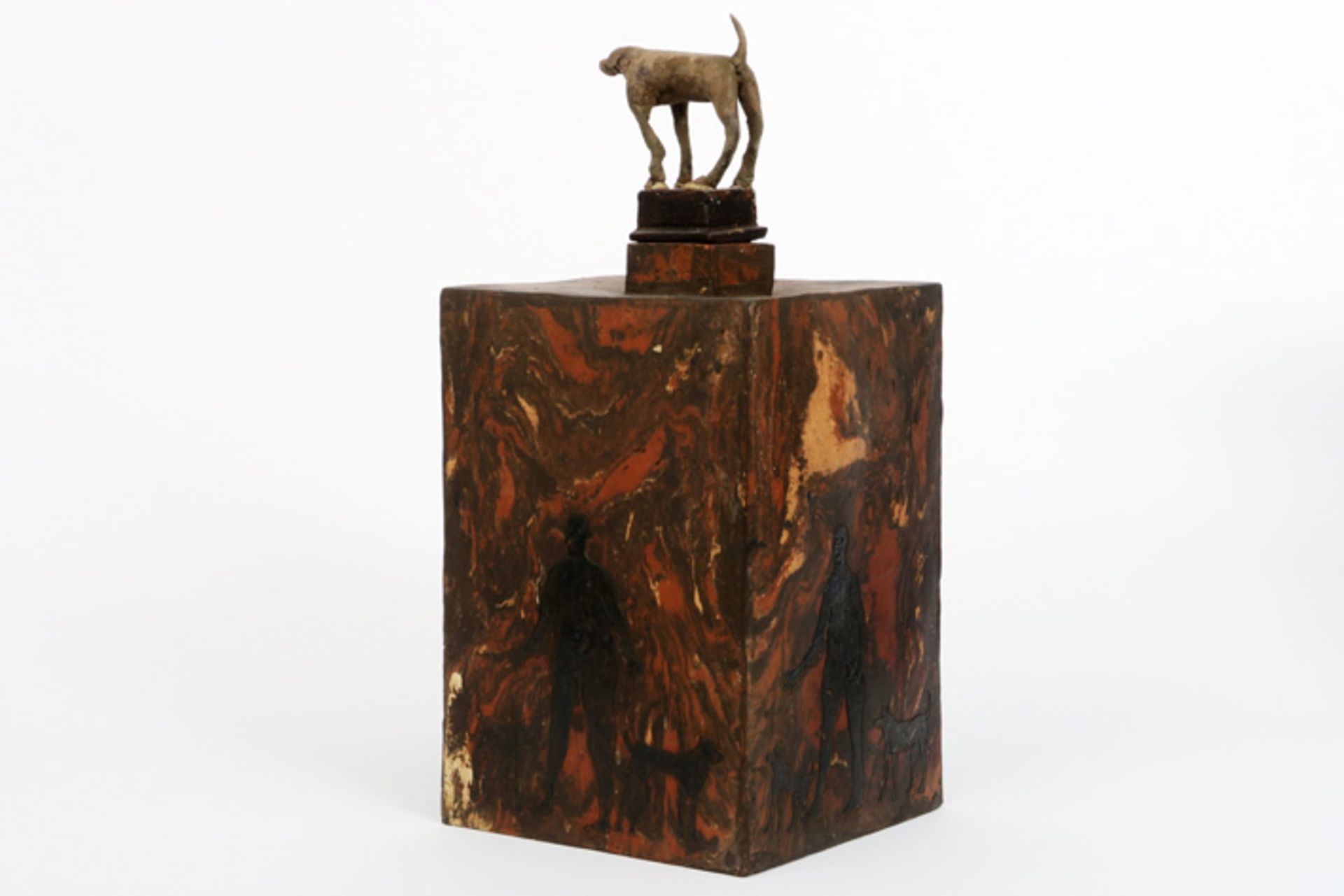 José Vermeersch signed sculpture in the shape of a lidded pot with the depiction of a male figure - Image 5 of 6