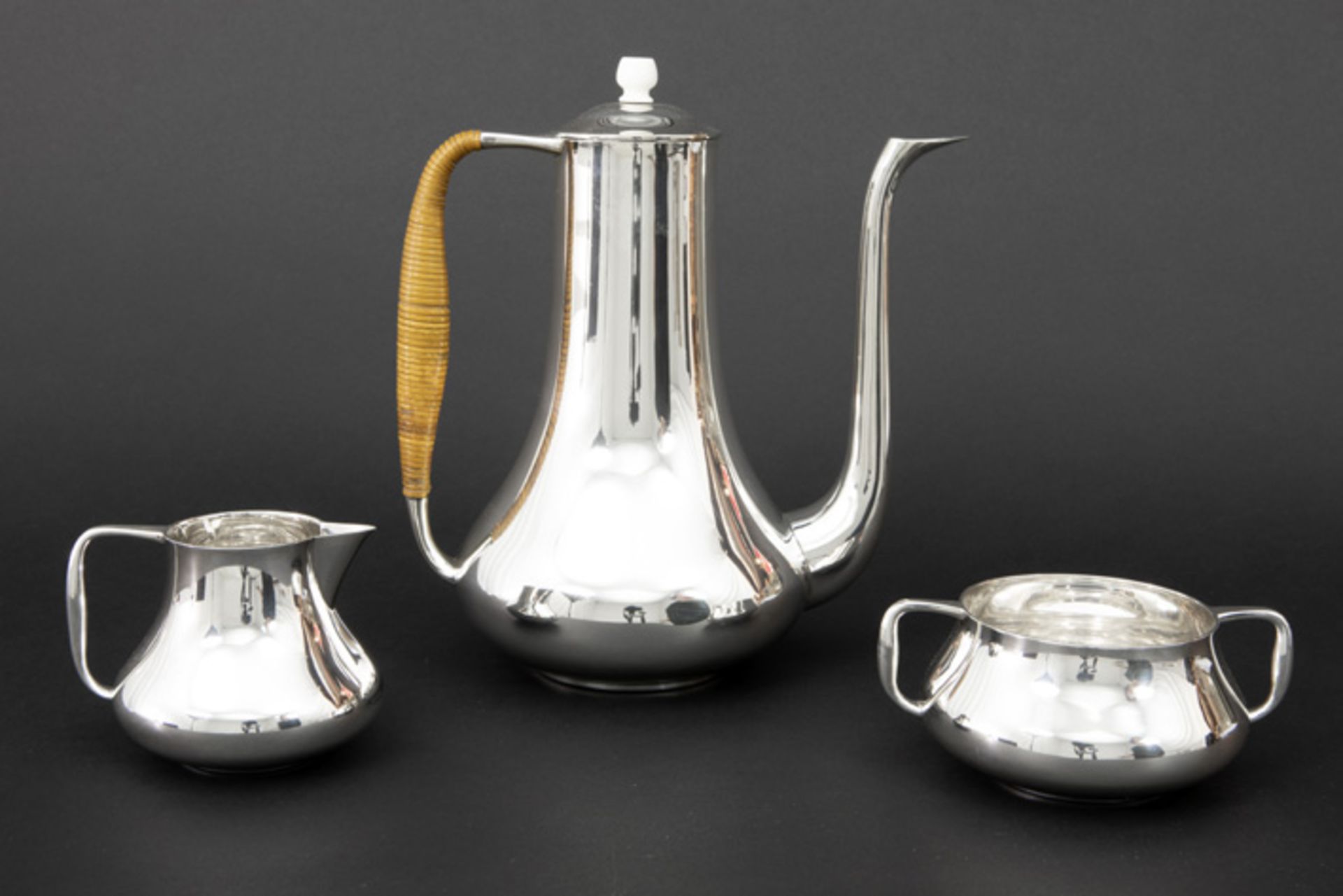 fifties' Danish Aage Dragstedt design coffee set in sterling marked and signed silver  -  ca 1950/60