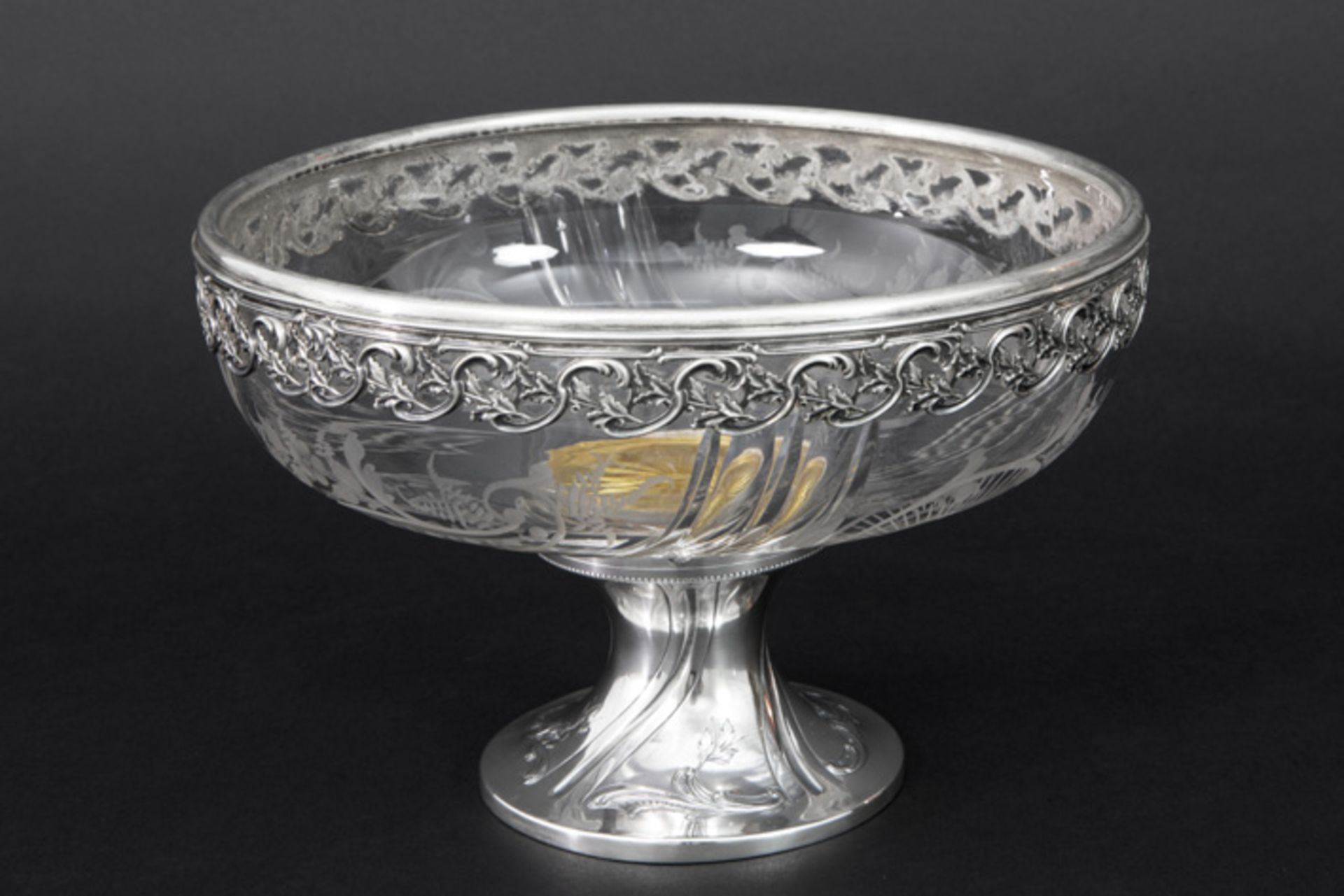 19th. Cent. French antique fruit bowl in crystal with mounting in marked silver||LOUIS COIGNET
