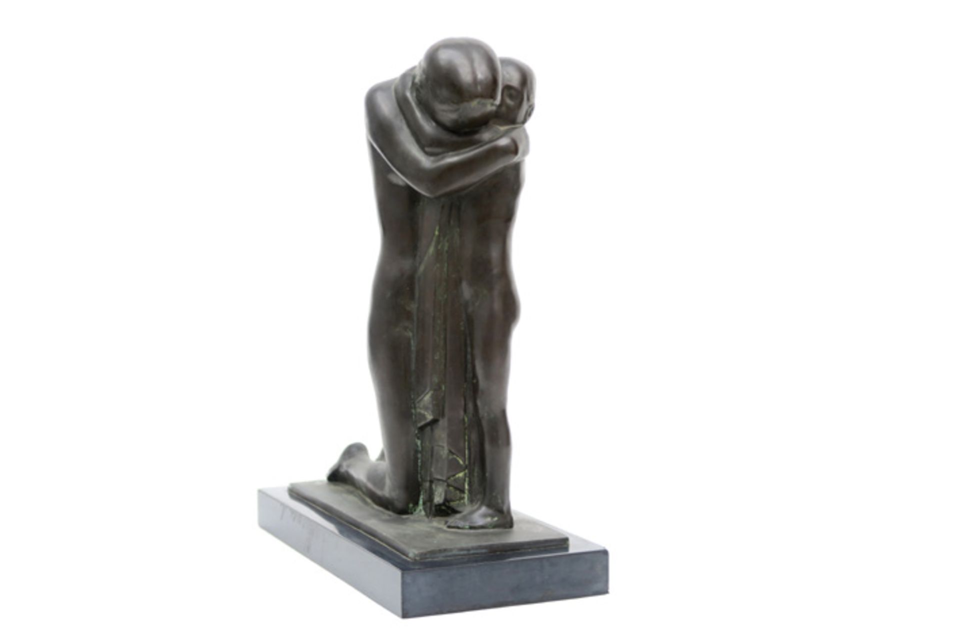 20th Cent. Belgian typical Geo Verbanck "father and child" sculpture in bronze - signed and with - Image 4 of 6