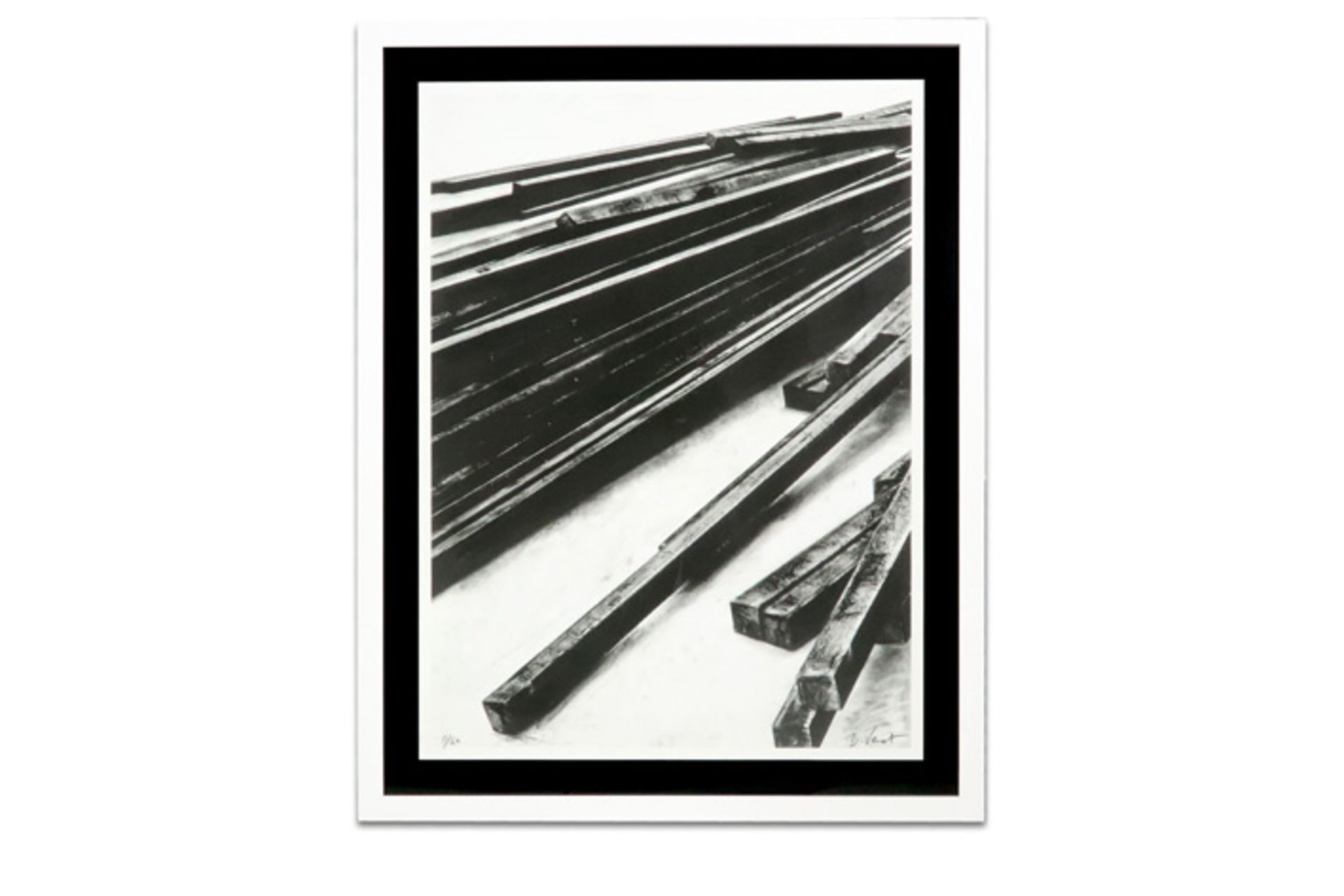 quite large Bernar Venet serigraphy with a typical composition - signed || VENET BERNAR (° 1941) - Image 3 of 3