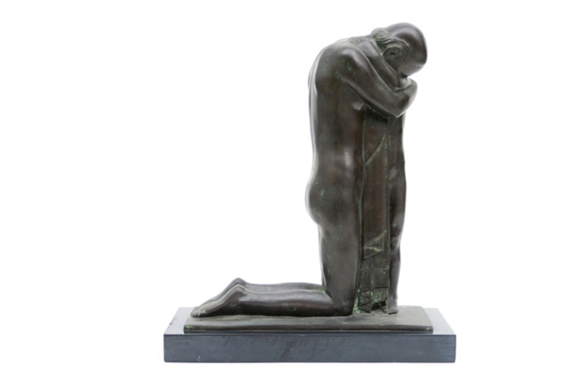 20th Cent. Belgian typical Geo Verbanck "father and child" sculpture in bronze - signed and with - Image 2 of 6