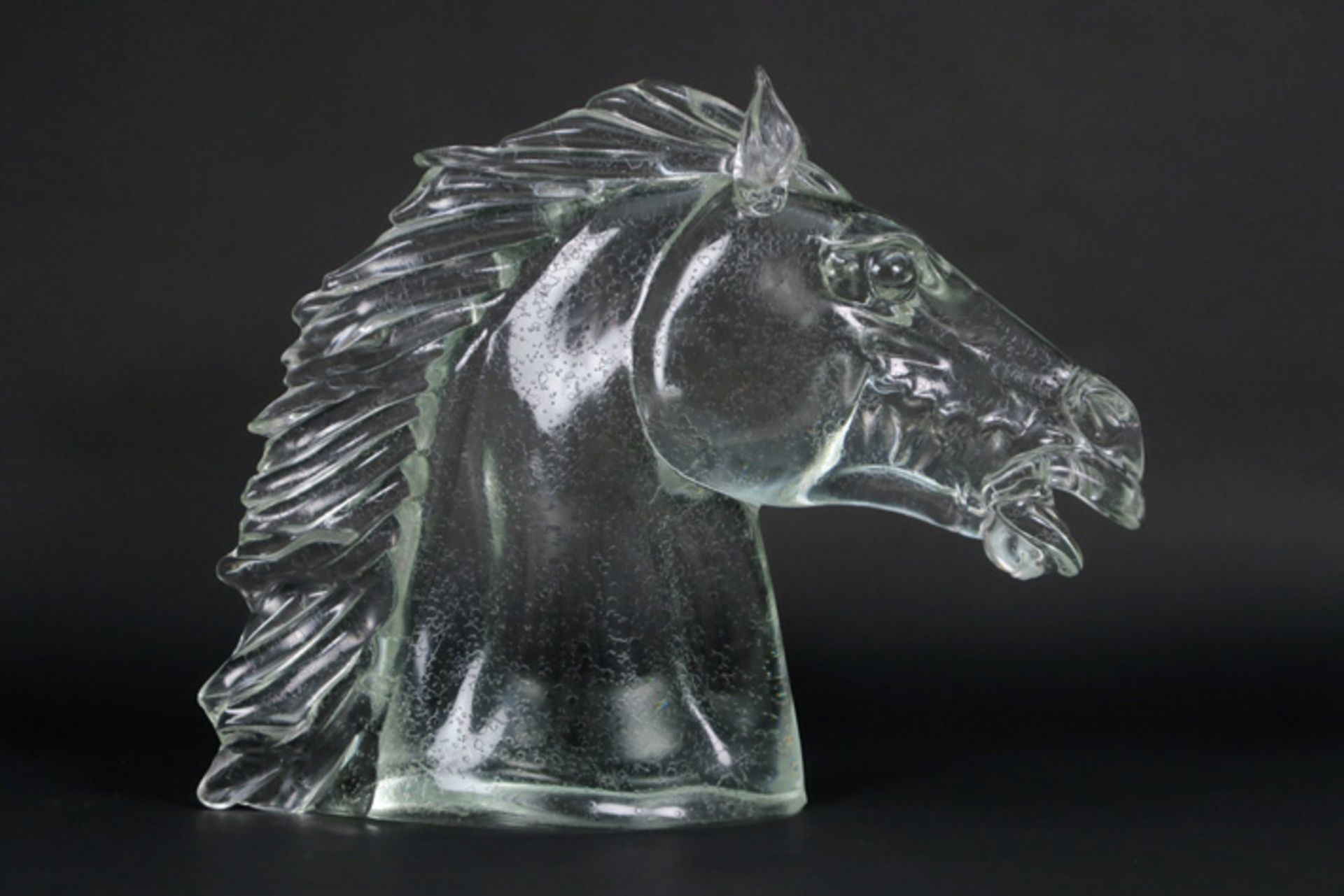 Arnaldo Zanella "horse head" sculpture in glass by vetreria Franco Schiavon, Murano - signed || - Bild 2 aus 4