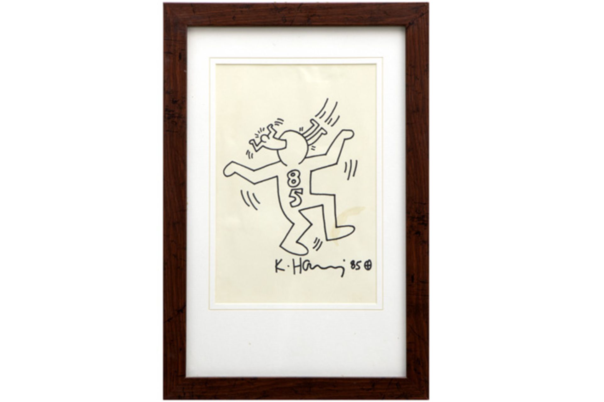 Keith Haring signed drawing dated (19)85 - with on the back a dedication "For George", a stamp of - Image 4 of 7