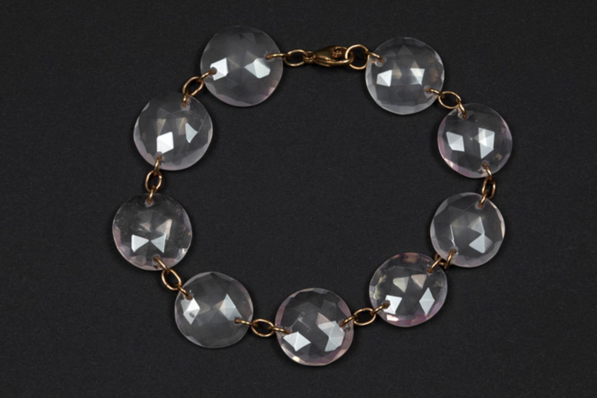 bracelet in pink gold (18 carat) and rose quartz || Modieus bracelet in roos goud (18 karaat) met